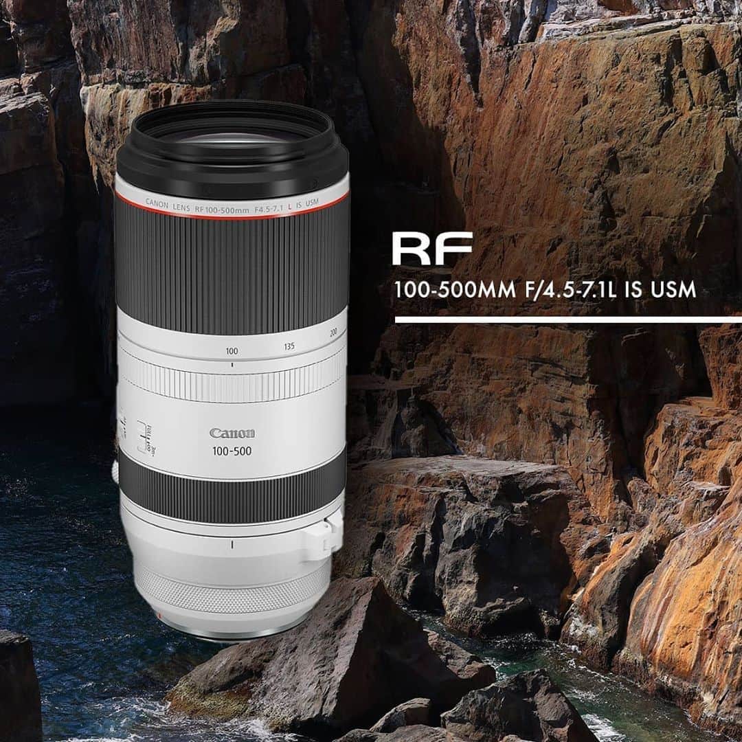 Canon Asiaのインスタグラム：「Curious about the versatile telephoto lens of Canon RF100-500mm f/4.5-7.1L IS USM? Here are some facts you need to know! . Swipe to the next image to know more about it! . Bonus: AutoFocus is possible even when shooting at 1000mm @ f/14 with Canon RF 2x Extender. The lens is also equipped with heat shield coating, and is dust and drip resistant for durable outdoor shooting! . #canonasia #photography #explore #extenders #lens #versatile #focallength #colours #canon #wildlife #lens #inspiration」