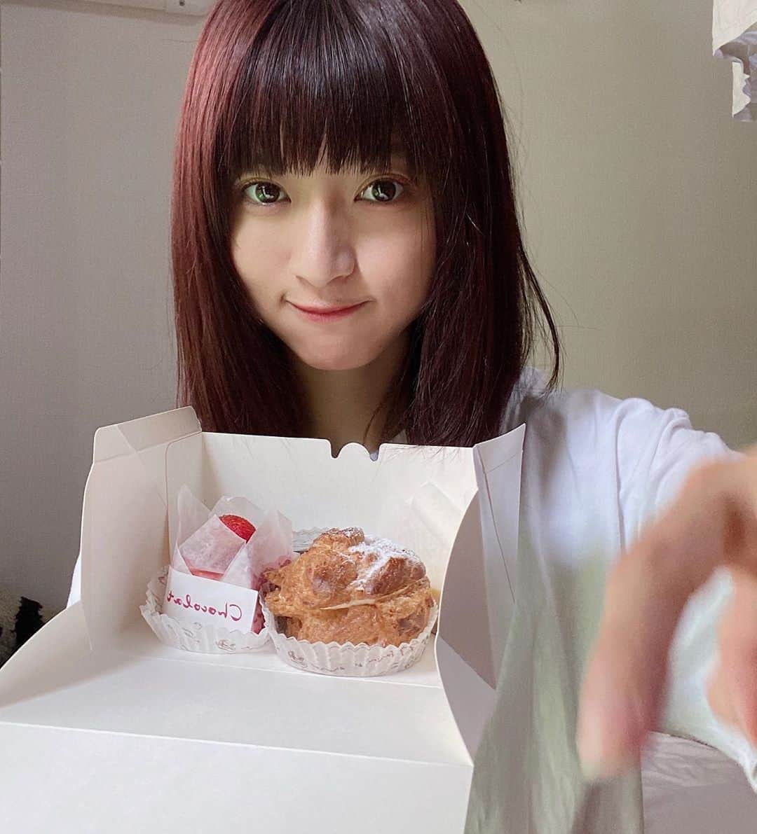 谷口萌衣子のインスタグラム：「ケーキもらったよ 頭が寝起き  せっかくなら心が可愛くなれる生き方したい~🤞  #赤髪ボブ  #ミスキャンパス立命館」