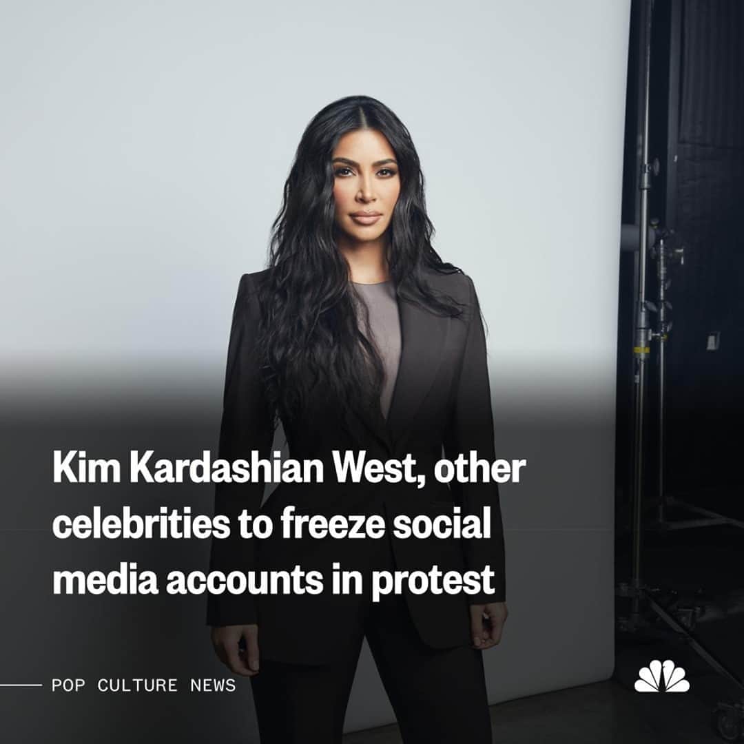 NBC Newsさんのインスタグラム写真 - (NBC NewsInstagram)「Kim Kardashian West, Mark Ruffalo and several other celebrities said Tuesday that they are “freezing” their Facebook and Instagram accounts for one day to protest the spread of hate speech and misinformation on those platforms. Read more at the link in our bio.⁠ ⁠ 📷 Smallz and Raskind / Oxygen」9月16日 22時18分 - nbcnews