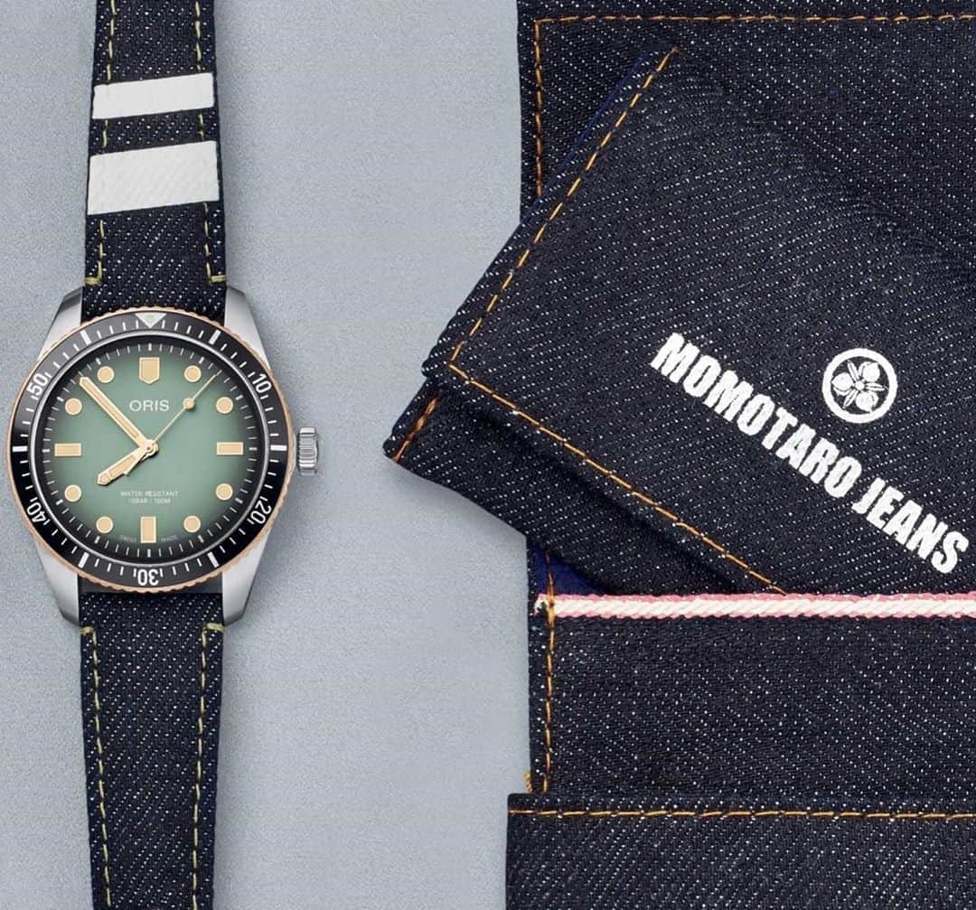 Daily Watchさんのインスタグラム写真 - (Daily WatchInstagram)「@Oris x Momotaro Divers Sixty-Five. A collaboration between ORIS and premium Japanese jeans brand Momotaro featuring a gradient green dial, a bronze-edged diving bezel and an indigo denim strap crafted by the iconic Japanese company. Powered by a Swiss Made mechanical movement 🤩 #ORIS #Momotaro」9月16日 22時26分 - dailywatch