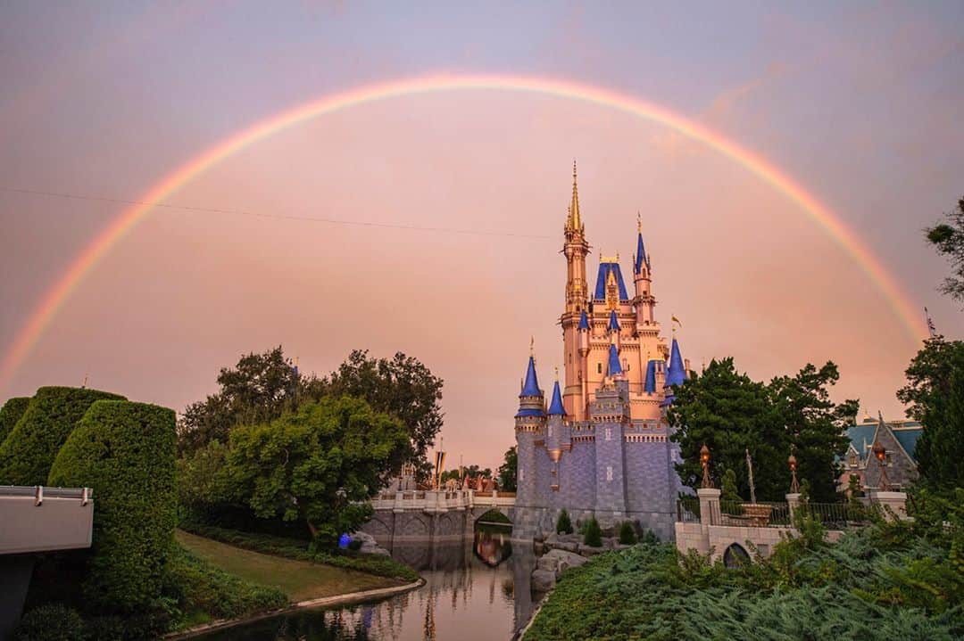 Walt Disney Worldのインスタグラム：「Repost from @joshdamaro: “Unbelievable shot! One of our Disney photographers was in the #MagicKingdom this morning and caught this amazing untouched photo. I can’t help but be inspired by such a sight of hope and optimism.”    📷: David Roark」