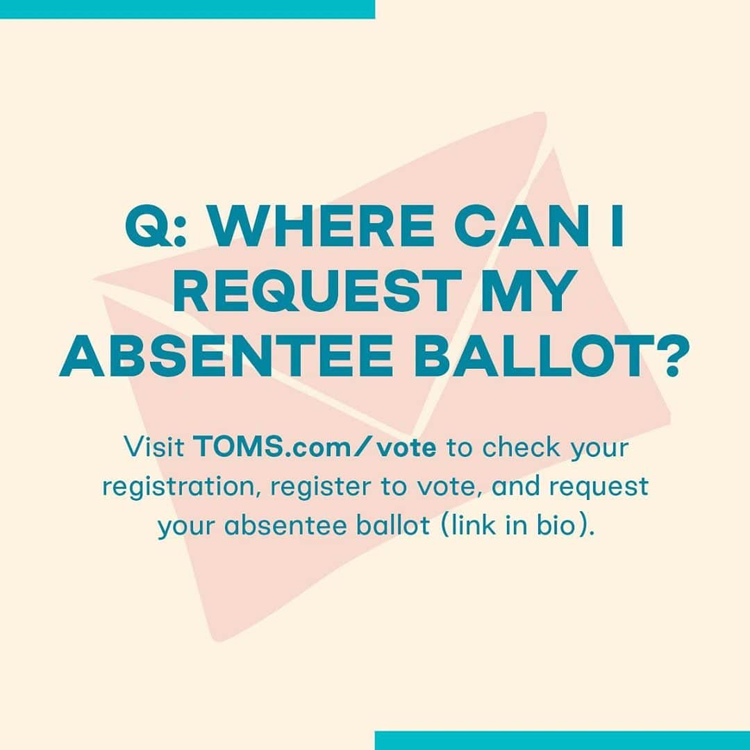 トムズシューズさんのインスタグラム写真 - (トムズシューズInstagram)「Got questions about voting by mail? We’ve got the answers. Swipe through to learn more about how it works, what your options are, and where you can request an absentee ballot. (Spoiler alert: we’ve partnered with @votedotorg to make it even easier for you, link in bio). #VoteReady」9月17日 1時18分 - toms