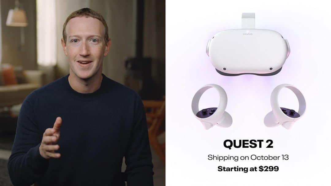 マーク・ザッカーバーグのインスタグラム：「Today we announced Oculus Quest 2. It's lighter, faster and has a better display than the first generation -- and it starts at just $299.   It's fully wireless and it has hands-down the best content library of any VR system out there. We wanted this next version of Quest to be something anyone can jump into, with the best and most immersive experience out there, and we wanted to price it so it's available to as many people as possible.    There are a bunch of improvements to the hardware. This is the first major consumer device that runs on the Qualcomm Snapdragon XR2 platform. It's fully customized for VR and AR with support for multiple cameras and tech like fixed foveated rendering. The end result is a more immersive experience with crisper graphics, more dynamic environments, and ultimately a more realistic feeling of presence.  The display is better. Instead of two OLEDs, Quest 2 has a single LCD for super high-res visuals, and a new system for adjusting the optics that makes it easier to dial in the visual settings that are right for you.  We've redesigned the Touch controllers with more efficient tracking and optimized haptics. The new controllers deliver a better feeling of hand presence and stronger physical feedback. For apps that don't use our full hand tracking, this will make a better experience all around.  We've made a lot of software updates too. For example, a lot of people have been using VR for fitness, so we've built in a system-level fitness tracker that helps you keep tabs on how much exercise you're getting while playing some of your favorite titles. It's called Oculus Move, and it lets you set VR fitness goals and track them across games and apps.   These are just a few of the improvements that make Quest 2 the best all-in-one VR experience out there. I've really been enjoying using mine during this lockdown, and I'm looking forward to getting these in more of your hands in just a few weeks.」