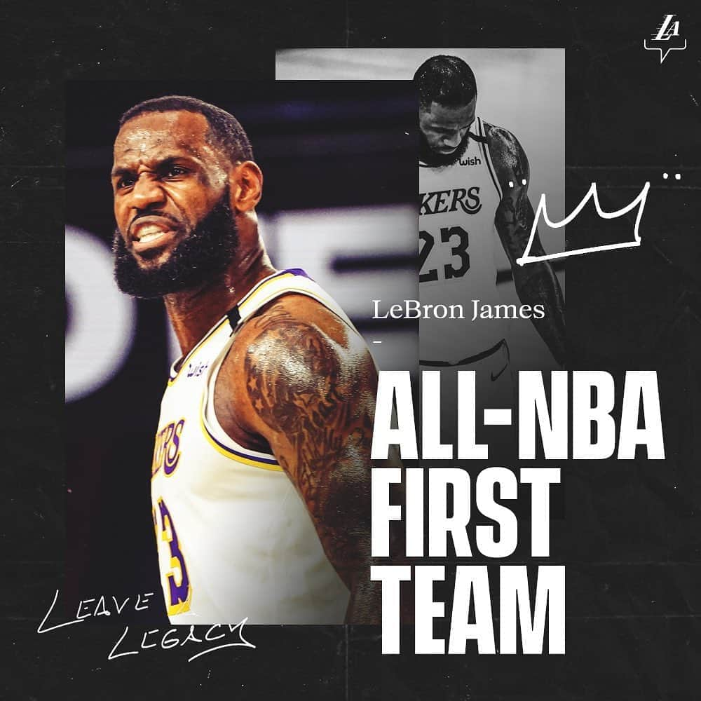 Los Angeles Lakersさんのインスタグラム写真 - (Los Angeles LakersInstagram)「The King’s reign continues.   Congrats to @kingjames on his league-record 16th All-NBA selection!」9月17日 4時57分 - lakers