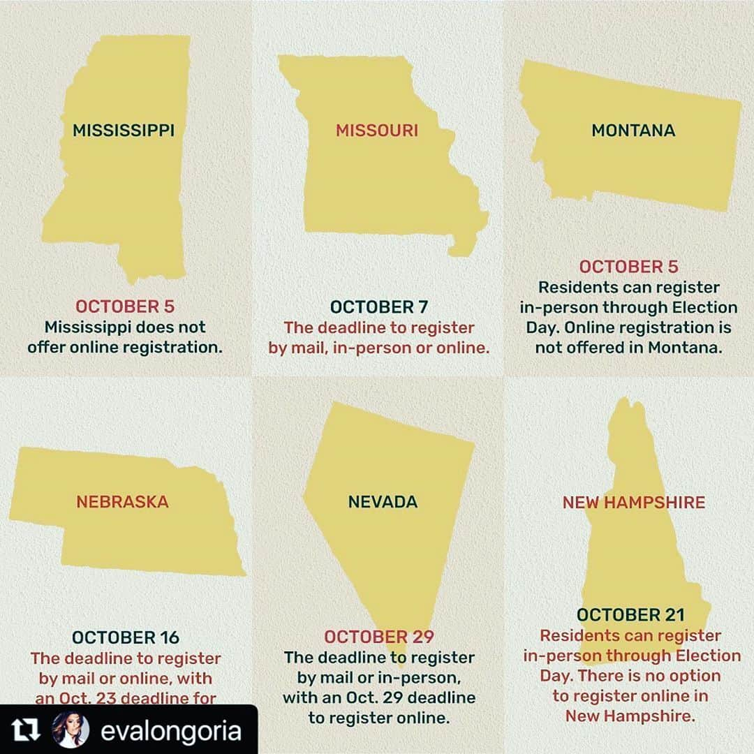 コンスタンス・マリーさんのインスタグラム写真 - (コンスタンス・マリーInstagram)「LETS DO THIS!!! 💪🏽🇺🇸👸🏽🇺🇸💪🏽 Swipe to see your state!! Register to Vote! #LatinasToTheRescue #LatinX #Vote #Votar  #shesepuede   #Repost @evalongoria with @make_repost ・・・ 🚨Atención🚨 Election Day is only 49 days away! Make sure you and all your amigas are registered to vote TODAY, as the deadlines & requirements vary by state. 🗳✨Share & tag with someone who needs to know. #SheSePuedeVote #SheSePuede」9月17日 14時55分 - goconstance