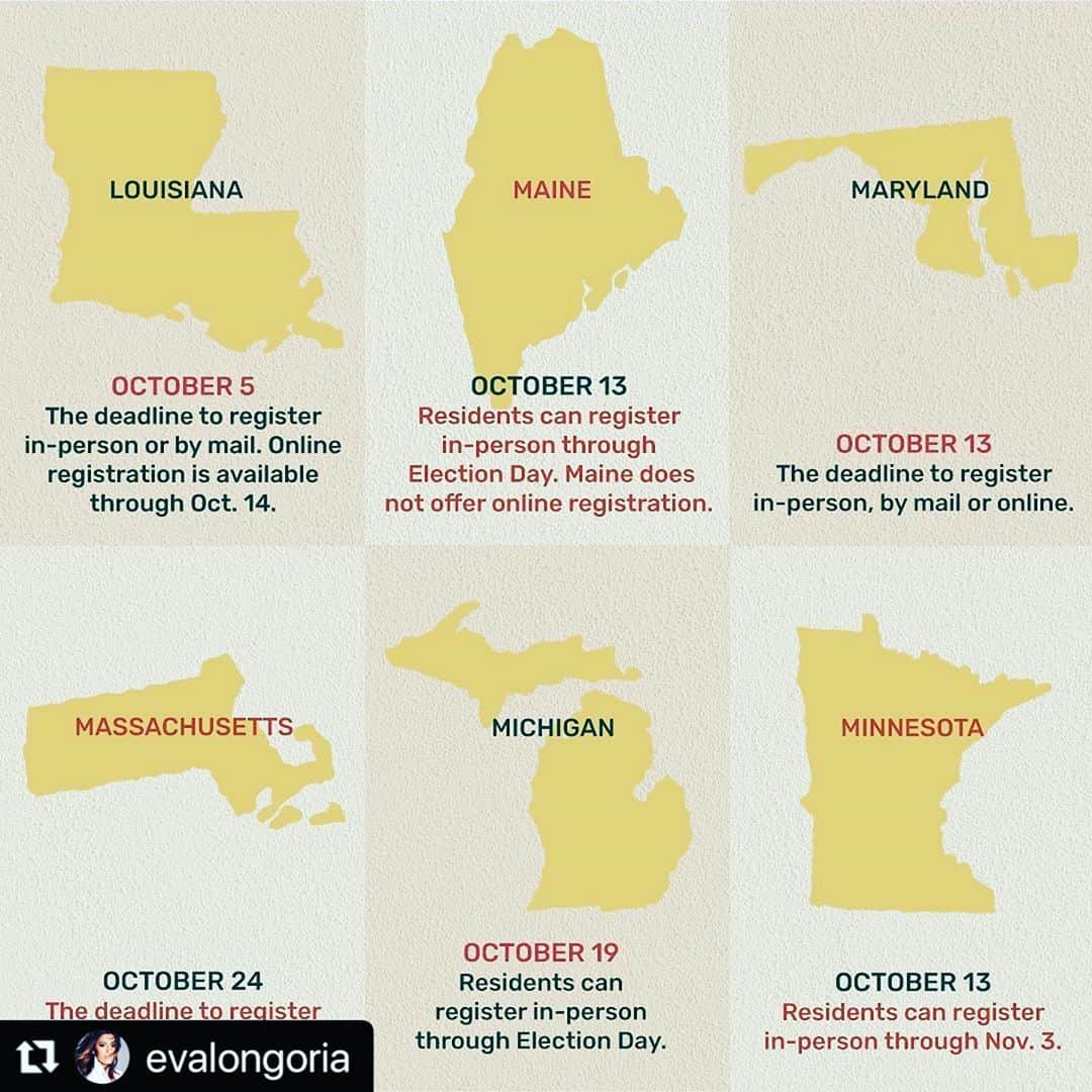 コンスタンス・マリーさんのインスタグラム写真 - (コンスタンス・マリーInstagram)「LETS DO THIS!!! 💪🏽🇺🇸👸🏽🇺🇸💪🏽 Swipe to see your state!! Register to Vote! #LatinasToTheRescue #LatinX #Vote #Votar  #shesepuede   #Repost @evalongoria with @make_repost ・・・ 🚨Atención🚨 Election Day is only 49 days away! Make sure you and all your amigas are registered to vote TODAY, as the deadlines & requirements vary by state. 🗳✨Share & tag with someone who needs to know. #SheSePuedeVote #SheSePuede」9月17日 14時55分 - goconstance