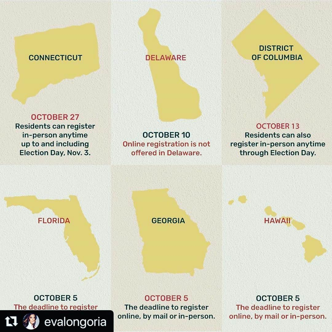 コンスタンス・マリーさんのインスタグラム写真 - (コンスタンス・マリーInstagram)「LETS DO THIS!!! 💪🏽🇺🇸👸🏽🇺🇸💪🏽 Swipe to see your state!! Register to Vote! #LatinasToTheRescue #LatinX #Vote #Votar  #shesepuede   #Repost @evalongoria with @make_repost ・・・ 🚨Atención🚨 Election Day is only 49 days away! Make sure you and all your amigas are registered to vote TODAY, as the deadlines & requirements vary by state. 🗳✨Share & tag with someone who needs to know. #SheSePuedeVote #SheSePuede」9月17日 14時55分 - goconstance