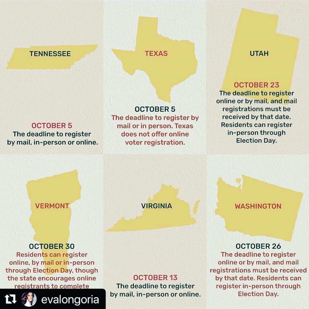 コンスタンス・マリーさんのインスタグラム写真 - (コンスタンス・マリーInstagram)「LETS DO THIS!!! 💪🏽🇺🇸👸🏽🇺🇸💪🏽 Swipe to see your state!! Register to Vote! #LatinasToTheRescue #LatinX #Vote #Votar  #shesepuede   #Repost @evalongoria with @make_repost ・・・ 🚨Atención🚨 Election Day is only 49 days away! Make sure you and all your amigas are registered to vote TODAY, as the deadlines & requirements vary by state. 🗳✨Share & tag with someone who needs to know. #SheSePuedeVote #SheSePuede」9月17日 14時55分 - goconstance