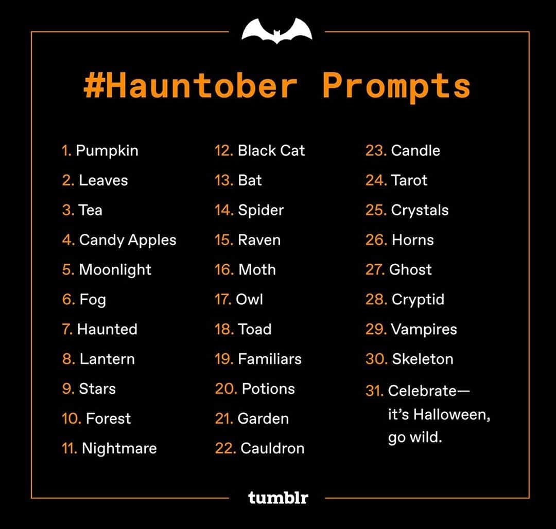 Tumblrさんのインスタグラム写真 - (TumblrInstagram)「It’s the most wonderful time of the year! We’re celebrating Tumblr’s favorite holiday all October long with this list of #Hauntober prompts to get you in the spookiest state of mind. Click our 🔗 in bio for more details, and happy haunting! 🎃⁠ ⁠ #halloween #spooky #october」9月18日 3時27分 - tumblr