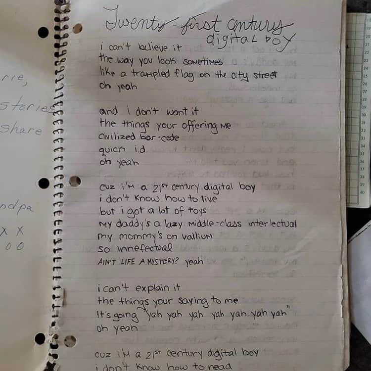 Bad Religionさんのインスタグラム写真 - (Bad ReligionInstagram)「Repost from @kisstonoh - My Grandma wanted me to write stories & poems. Instead I wrote the lyrics to Bad Religion's "21st Century Digital Boy." This was before the Google, Yahoo, & all those other search engines. (Meaning I taped the song off of a radio station & listened to it over & over & listened long & hard & over & over some more until I figured it out.) Yes, typos are plentiful... 📝📓 thanks for the great story @kisstonoh 🙌」9月18日 3時56分 - badreligionband