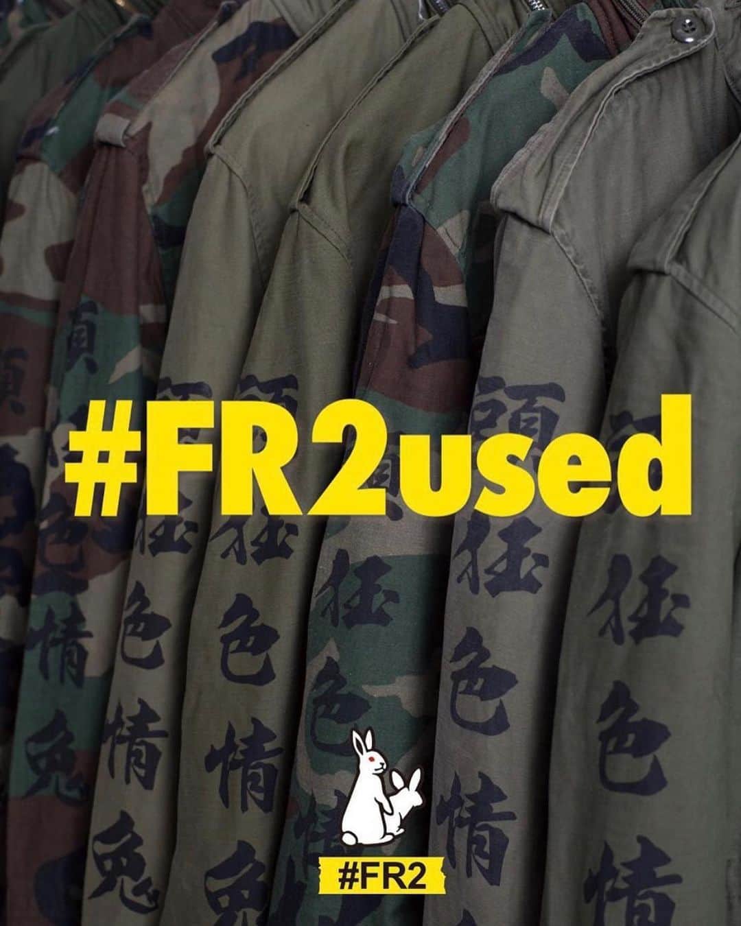 #FR2さんのインスタグラム写真 - (#FR2Instagram)「#FR2used again! Used remade T-shirts,MILITARY JKT &SWEAT. SAT 9/19 2020 11AM- We'll launch used remade T-shirts,MILITARY JKT&SWEAT. only at #FR2harajuku,#FR2nagoya,#FR2fukuoka on Saturday. *ATTENTION* Can't return or exchange these T-shirt. Because these are one of a kind.   一年ぶりにユーズドカスタムT-shirt、Sweat、Military jktを発売します。 #FR2 が厳選した様々な古着をカスタムし、#FR2 の代表的なグラフィックをプリントしたアイテムとなります。 2020/9/19(土)11:00より、#FR2原宿、#FR2名古屋、#FR2福岡 のみでの数量限定発売となりますので、お見逃しなく。 ※この商品は古着のカスタムなので一点一点サイズもコンディションも違います。購入後の返品交換は出来ませんのでご了承ください。  Price: T-shirt 8,500 - 20,000 JPY + tax MILITARY JKT 30,000JPY + tax  SWEAT 18000JPY + tax   #FR2#FR2used#fxxkingrabbits#smokingkills#頭狂色情兎」9月17日 19時57分 - fxxkingrabbits