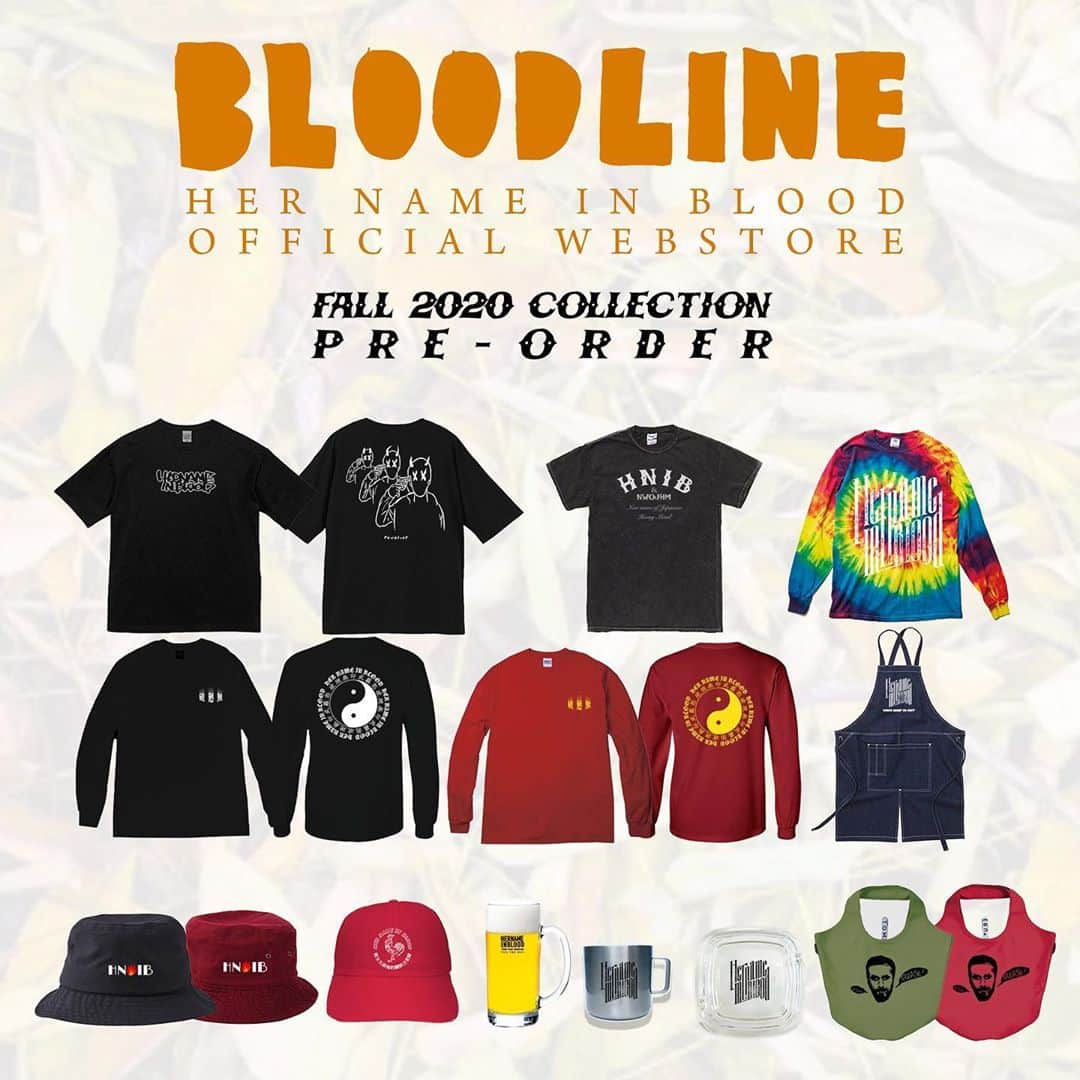 Her Name In Bloodのインスタグラム：「[PRE-ORDER]  FALL 2020 COLLECTION 予約受付開始。  本日より、10/2(金)23:59迄  代表曲のLYRICを落とし込んだアイテムや、秋期のファッション/ライフスタイルに欠かせないラインナップ。 是非チェックお願いします！  ¥10,000購入ごとに、オリジナルCOASTERをプレゼント！」