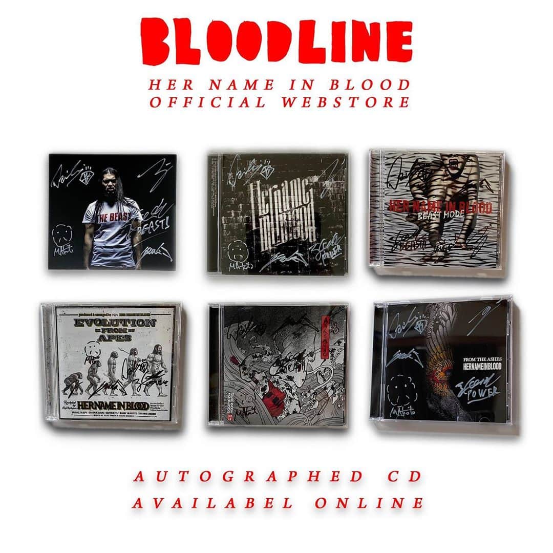 Her Name In Bloodのインスタグラム：「[AUTOGRAPHED COPY]  バンドのディスコグラフィーの中から、6作品のCDがサイン入りジャケット仕様にて入荷！ まだ手に入れてないレコードがある方、コレクションに加えたい方はぜひCHECKを！」