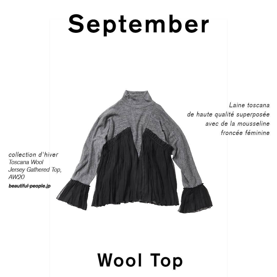 ビューティフルピープルさんのインスタグラム写真 - (ビューティフルピープルInstagram)「【wool mohair mesh pleated skirt】⁠⠀ 体を通す位置を変えて、丈とヘムラインの変化を楽しめるイレギュラーヘムのプリーツスカート。⁠⠀ super120'sウールとモヘヤの混紡で、ハリとしなやかさのあるメッシュ素材を使用している。⁠⠀ ⁠⠀ 【toscana wool jersey gather tops】⁠⠀ 柔らかなウール天竺と、透け感のあるシルクポリエステルジョーゼットを組み合わせたハイネックプルオーバー。⁠⠀ 薄手で暖かくふわっとした優しい肌触りが特徴。⁠⠀ ⁠⠀ ⁠- - - - - - - - - - ⠀⁠⠀ 現在、beautiful people Online Shopでは⠀お買い物いただいた方にショッパープレゼントキャンペーンを開催中！⠀⁠⠀ この機会にぜひご利用ください。⠀⁠⠀ ⁠⠀ #beautifulpeople⁠⠀ #ビューティフルピープル⁠⠀ #20AW⠀⁠⠀ #PFW⠀⁠⠀ #ParisCollection⠀⁠⠀ #SideC⠀⁠⠀ #建築資材」9月17日 20時58分 - beautifulpeople_officialsite