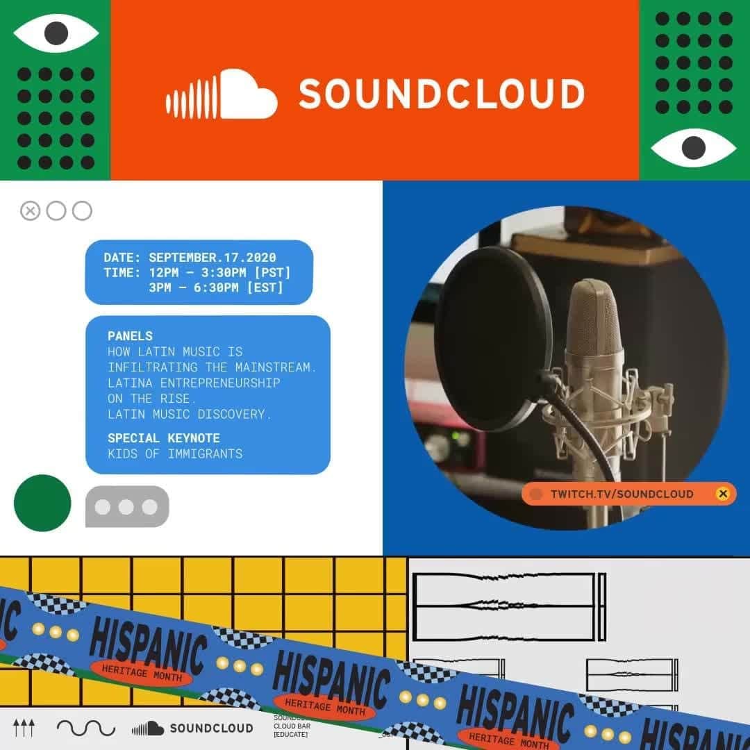 サウンドクラウドのインスタグラム：「In honor of #HispanicHeritageMonth, @isabelaraygoza is moderating a special episode of #CloudBar today with conversations on:⁠ ⁠ 📌 How Latin music is infiltrating the mainstream⁠ 📌 Latina entrepreneurship on the rise⁠ 📌 Latin Music Discovery⁠ ⁠  Tune in @ 11AM PT  2PM ET. Link in bio.」