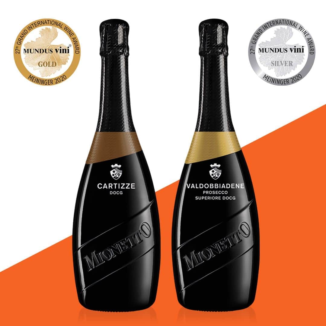 Mionetto Proseccoのインスタグラム：「Un altro successo da condividere che riconferma la qualità Mionetto! Cartizze DOCG Dry e Valdobbiadene Prosecco Superiore DOCG Extra Dry - Luxury Collection sono state premiate con una medaglia d’oro e una d’argento alla 26esima edizione del Gran Premio Internazionale del Vino Mundus Vini.⁣ #mionettoprosecco #mionettoinsieme⁣ ⁣ Bevi Mionetto responsabilmente」