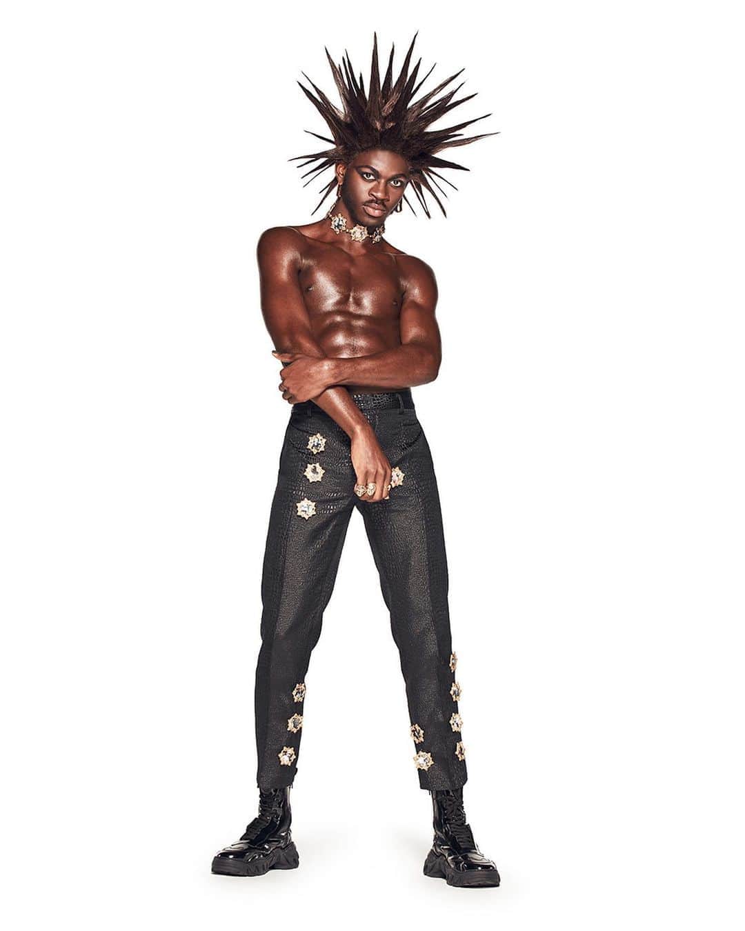 Fashion Weekのインスタグラム：「For his latest collection, debuting now at #NYFW, @christiancowan collaborated with @lilnasx, finding inspiration in the rebellious punk scene of the 1970s. Swipe to see some of the looks and go to nyfw.com to stream the #NYFW digital presentation」