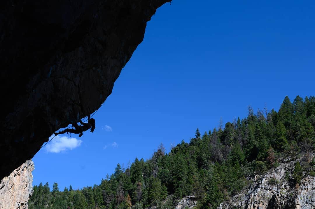 ペイジー・クラッセンのインスタグラム：「The only way to build endurance is to endure the shame of pitching off the top (after the hard climbing) a few times. The perma-pump is real in Rifle, and so are the rumors that Humonculous is one of the best routes in this crazy canyon.  Photo by @keenantakahashi during the boulderers takeover of Rifle.  @eddiebauer @lasportivana @physivantage @maximropes」
