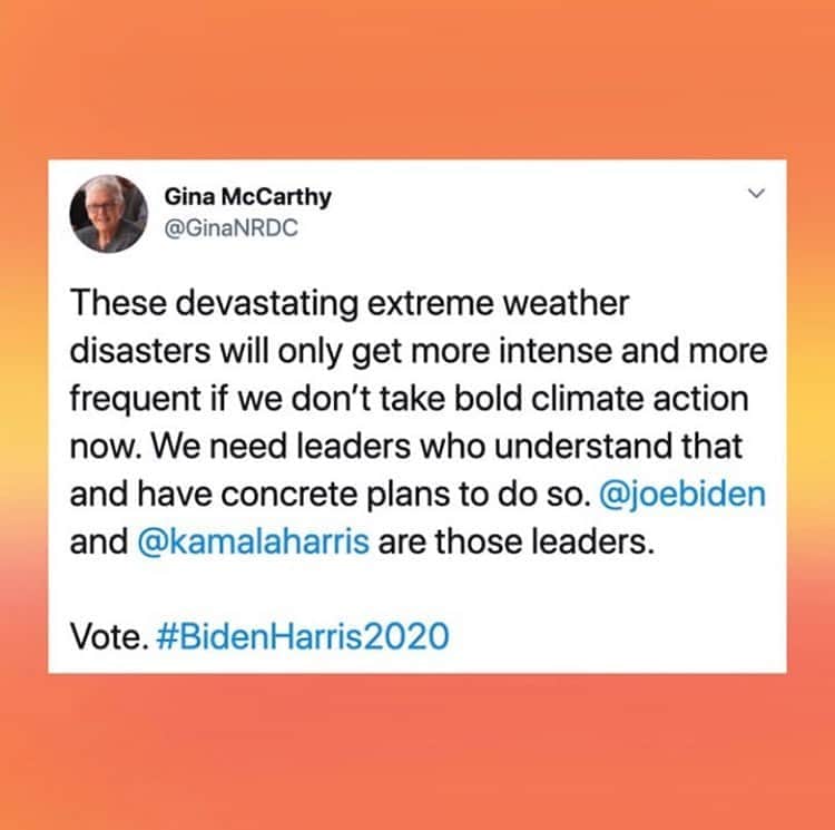 レオナルド・ディカプリオさんのインスタグラム写真 - (レオナルド・ディカプリオInstagram)「This. Register to vote. From @NRDC_org President Gina McCarthy: “These devastating extreme weather disasters will only get more intense and more frequent if we don’t take bold climate action now. We need leaders who understand that and have concrete plans to do so. @JoeBiden and @KamalaHarris are those leaders. Vote.”」9月18日 7時05分 - leonardodicaprio