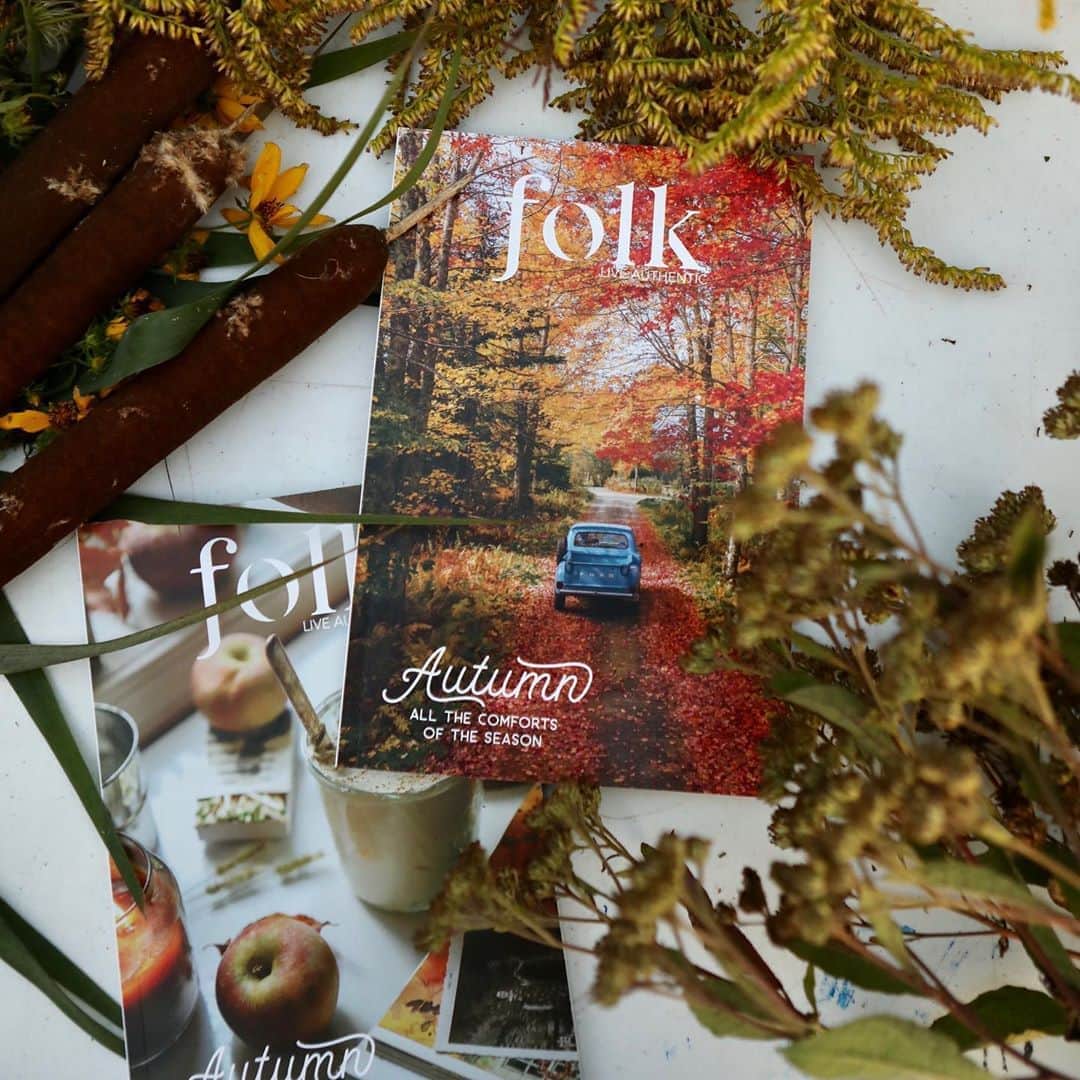 FOLKのインスタグラム：「These mail tomorrow. Order yours at www.folkgeneral.com. This issue has been such a journey for me. I was terrified that we wouldn’t be able to create an issue as beautiful and goodness filled as the Slow Living issue, but I do believe we have. Tonight I held the issue in my hands and it felt so very real. The words forever etched into the pages, the colors of the vibrant images forever sinking deep into the fibers of the paper. The issue, it’s photos, it’s words, it’s feelings, and it’s emotions working to make autumn eternal. We are honored to share this issue with you. www.folkgeneral.com」
