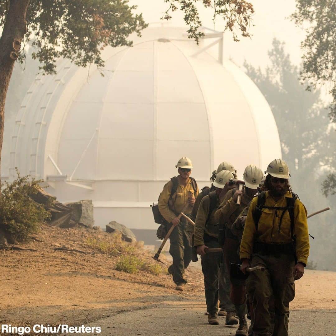 ABC Newsさんのインスタグラム写真 - (ABC NewsInstagram)「LINE OF DEFENSE: Firefighters walk together while defending Southern California's Mount Wilson Observatory during the Bobcat Fire. Officials said the fire flared up Thursday night near the observatory and is again threatening the historic site as well as an array of broadcast antennas.  The Bobcat Fire has burned more than 50,000 acres and prompted evacuations in several foothill communities near Los Angeles.」9月18日 12時21分 - abcnews