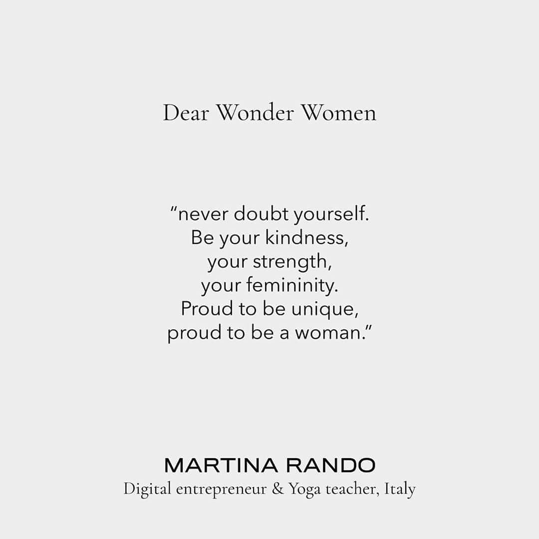 ANTEPRIMAさんのインスタグラム写真 - (ANTEPRIMAInstagram)「⁣ #DearWonderWomen - a poetical project, giving voice to real thoughts by real women. @Anteprimaofficial celebrates today’s Wonder Women, listen to the words of digital entrepreneur and yoga teacher Martina Rando.⁣ ⁣ #DearWonderWomen , never doubt yourself. Be your kindness, your strength, your femininity. Proud to be unique, proud to be a woman. @martina__rando ⁣ ⁣ #ANTEPRIMA #MFW #SS21 #SpringSummer2021 #Milan #MilanFashionWeek #Japanesedesigner #HandCrafted #Fashion #Style #Italian #InstaFashion #Fashionista #アンテプリマ#ミラノ #米蘭時裝週 #ファッションウィーク」9月18日 22時49分 - anteprimaofficial