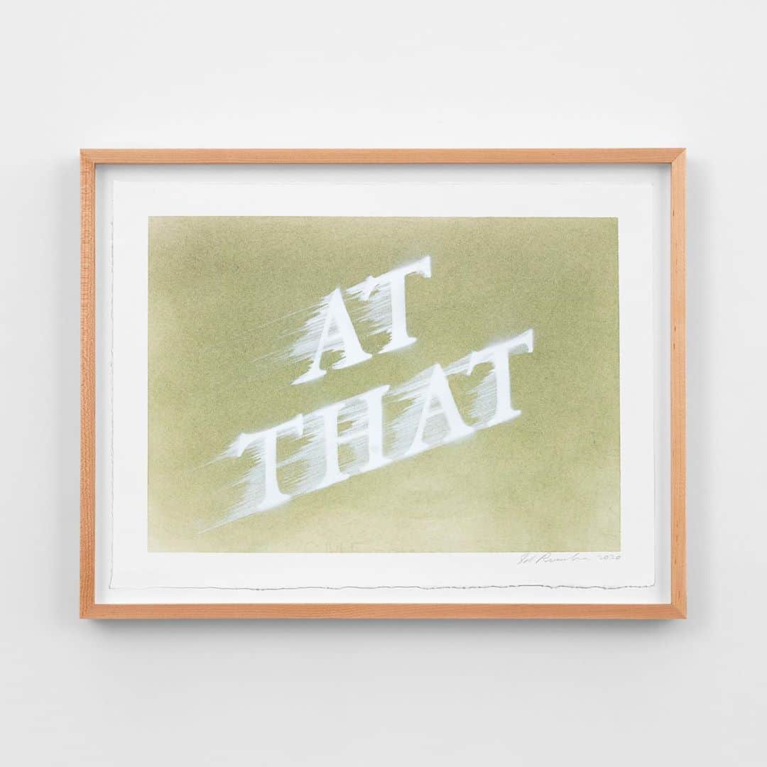 ガゴシアン・ギャラリーさんのインスタグラム写真 - (ガゴシアン・ギャラリーInstagram)「#GagosianSpotlight: Gagosian is pleased to present five recent works on paper by Ed Ruscha, now online for forty-eight hours only.  Throughout decades of formal experimentation, Ruscha has explored language in painting, drawing, photography, printmaking, and bookmaking through a singular, sometimes oblique use of words. In these five new works on paper featured in Ruscha’s Artist Spotlight presentation, blurred phrases appear on softly layered pigment grounds, evoking rapid movement and the disorienting experience of encountering words as we swipe and scroll across digital screens. Follow the link in our bio for more information or to make an inquiry. __________ #EdRuscha #Gagosian @edruschaofficial (1) Ed Ruscha, “IT FITS,” 2020; (2) Ed Ruscha, “AT THAT,” 2020; (3) Ed Ruscha, “RIOT BOX,” 2020; (4) Ed Ruscha, “ODD AD,” 2020; (5) Ed Ruscha, “IRON CLAD,” 2020. Artwork © Ed Ruscha. Photos: Fredrik Nilsen」9月18日 19時05分 - gagosian