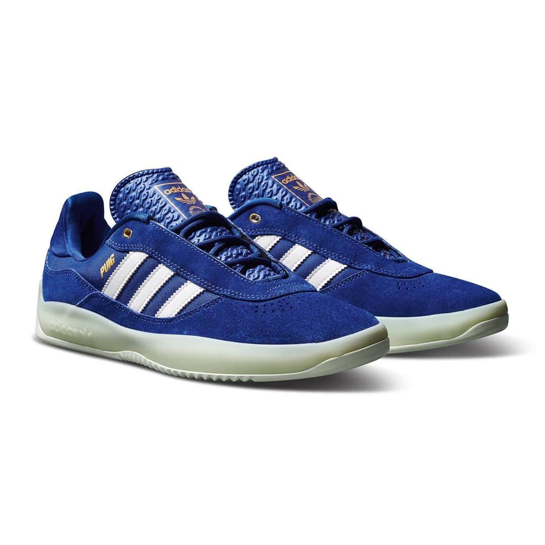 adidas Skateboardingのインスタグラム：「PUIG 🔵 ⚪ /// Lucas Puig’s latest signature model draws inspiration from the worlds of adidas terrace culture and luxury fashion, combining the two to create an elevated design that delivers on character and performance. The new PUIG is available now in select skate shops. • #adidasSkateboarding #LucasPuig #LaMarqueAux3Bandes」