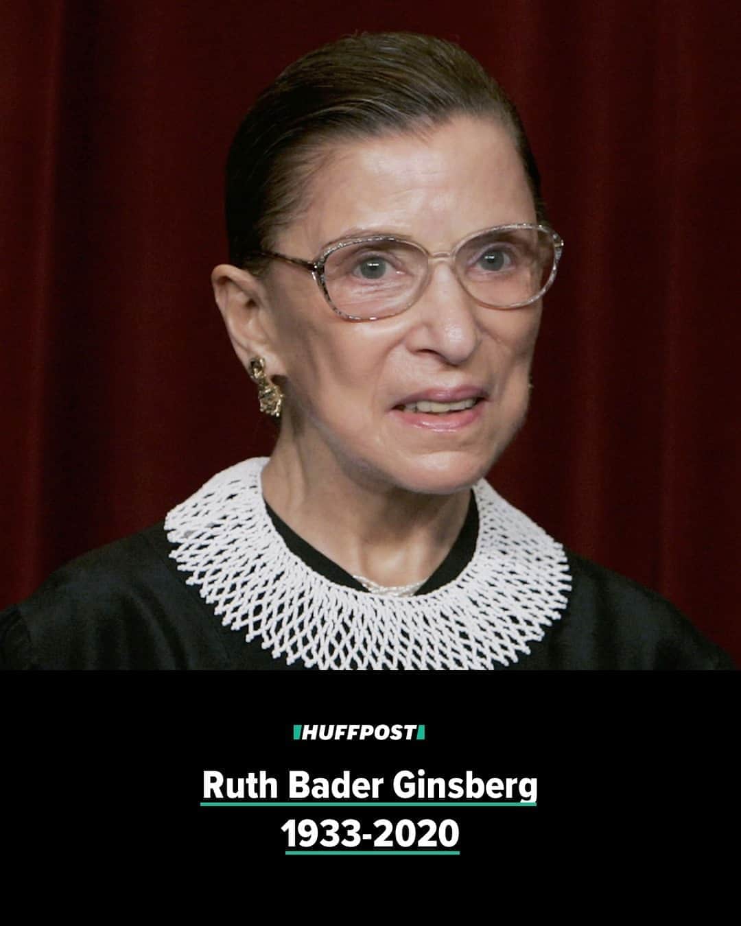 Huffington Postさんのインスタグラム写真 - (Huffington PostInstagram)「Ruth Bader Ginsburg, the liberal icon who served on the Supreme Court since 1993 and who crusaded for women’s rights before that, died on Friday at the age of 87.⁠ Ginsburg died from complications of cancer, according to the Supreme Court. She died Friday evening surrounded by her family at her home in Washington.」9月19日 8時48分 - huffpost