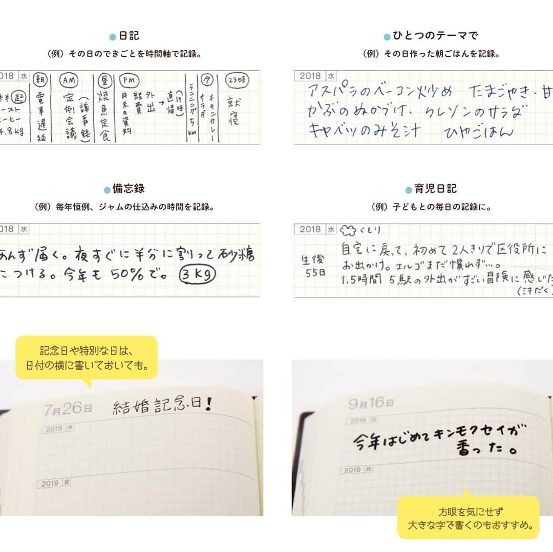 ほぼ日刊イトイ新聞さんのインスタグラム写真 - (ほぼ日刊イトイ新聞Instagram)「【ほぼ日５年手帳、いまからだと６年手帳にも？！】 ５年分の記録を一冊にまとめられるほぼ日５年手帳。 178マスの方眼にあわせて みっちりと書き込むこともできますし、 ほんの１行しか書かなくても ちゃんとした日々の記録になります。 気軽に続けたい人に、ちょうどいい大きさです。  使いはじめているかたがたが、口々に言うのは ２年目から、前の年に書いたことが目に入るたのしさ！ １年立つと忘れていること、うれしく思い出せること、 季節によっては同じようなことをしていたり‥‥ 左ページは2021年からですが、 届いたその日から右ページのメモ部分に ＜2020＞と書いてその日のちょっとしたことを 書いておくと、６年分たのしめる日もできちゃうかも。 https://www.1101.com/store/techo/5year/index.html  #ほぼ日５年手帳 #５年手帳  #ほぼ日手帳 > @hobonichitecho_official #HobonichiTecho ENG info> @hobonichi_global  #ほぼ日手帳2021 #手帳  #Hobonichi #hobo #Planner #ほぼ日 #ほぼ日刊イトイ新聞  #handwrite #手で書く」9月19日 11時06分 - hobonichi1101