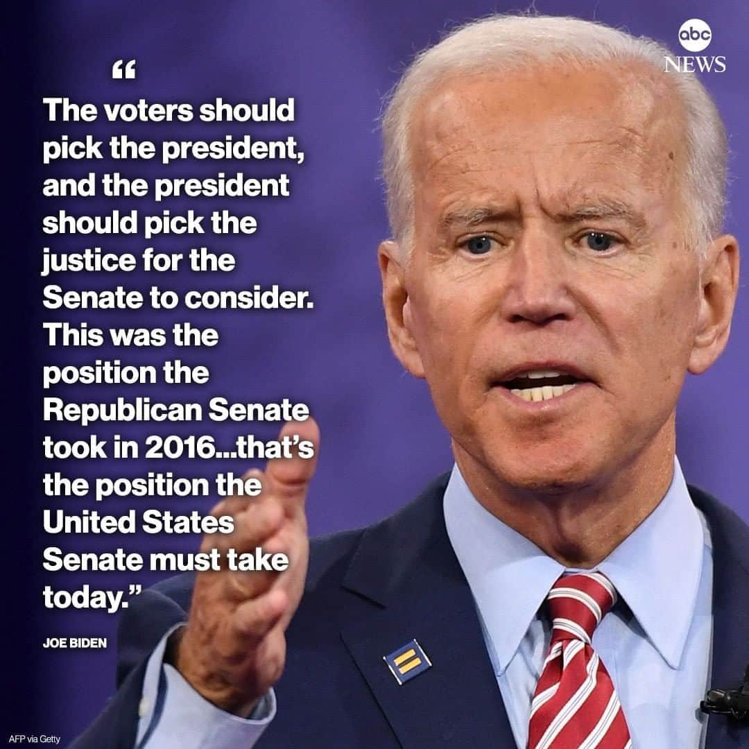 ABC Newsさんのインスタグラム写真 - (ABC NewsInstagram)「BREAKING: Joe Biden speaks following death of Supreme Court Justice Ruth Bader Ginsburg: "Let me be clear that the voters should pick the president, and the president should pick the justice for the Senate to consider." #joebiden #supremecourt #ruthbaderginsburg #election #mitchmcconnell」9月19日 11時20分 - abcnews