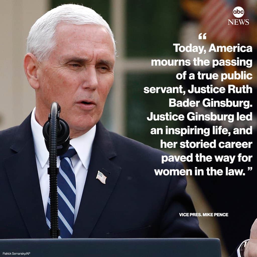 ABC Newsさんのインスタグラム写真 - (ABC NewsInstagram)「“Justice Ginsburg led an inspiring life, and her storied career paved the way for women in the law.”  Vice President Mike Pence releases a statement on the passing of Justice Ruth Bader Ginsburg. #ruthbaderginsburg #mikepence」9月19日 14時37分 - abcnews