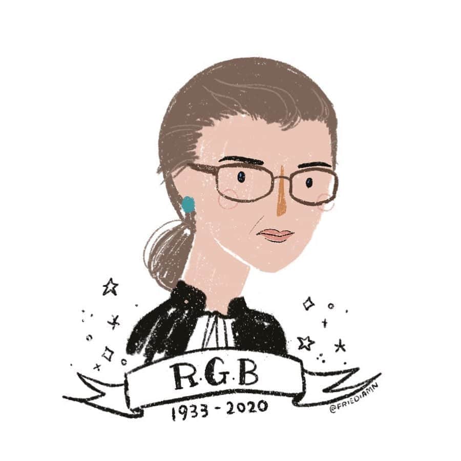 フリーディアのインスタグラム：「So heartbroken of the iconic Ruth Bader Ginsburg. Watched her documentary long ago and ever since was a fan. Must go re-watch it. She will forever be an inspiration to girls, women everywhere.  “Fight for the things that you care about, but do it in a way that will lead others to join you. “ -RGB #vote #dontforgettovote #rgbrip #rip #ruthbaderginsburg #illustration #inspiration #iconic」