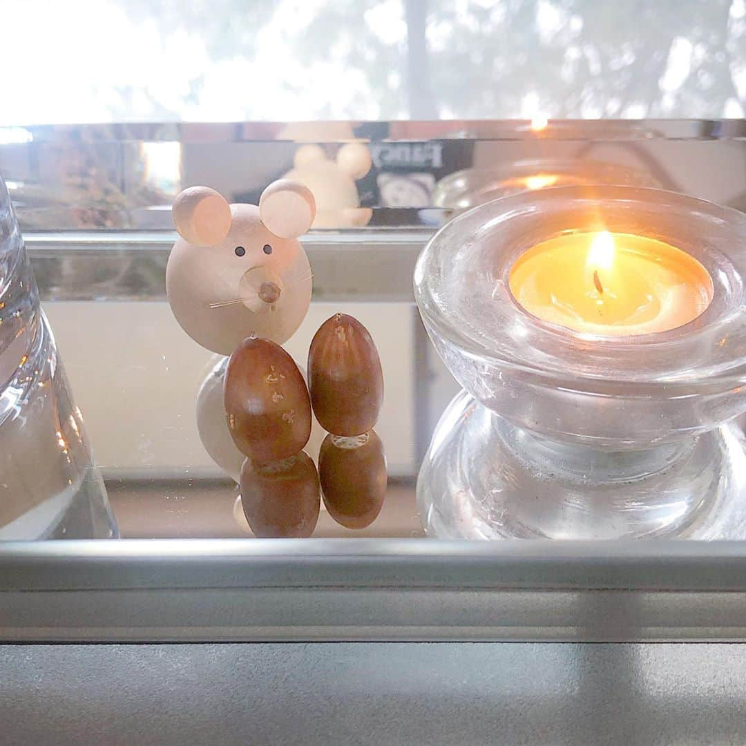 榊山敬代さんのインスタグラム写真 - (榊山敬代Instagram)「🕯🐹🍂… ・ 食材の買い出しでした 昨日のかえりみちにて  足元にコロコロ転がっている どんぐりさんを沢山発見の巻  毎年あるいてる道なのに 全く気づかない不思議に  どんぐりさんを見つければ見つけるほどに コロコロケラケラにぎやかな道のひとコマ  昨日は暑かったけれど 足元で秋の便りを感じ  季節の時計に心をチューニング  かわいいどんぐりさんと出逢って そうだネズミちゃんへのお土産に  と…ひと粒ふた粒連れて帰るのでした  帰り道  もうひと粒連れて帰ればよかったかなぁ とすこし心のこりでしたけど帰ってきて  キレイにピカピカに洗い ふた粒ならべてみますと  仲良し夫婦みたいに映りまして 運命のふた粒だったんだなぁと  この夫婦どんぐりさんへ 急に親近感が湧くのでした  翌日  今朝の東京は曇り空のお天気  ネズミちゃんのおうちでは キャンドルを灯して談笑中  コロコロちゅーちゅー  どんぐり夫妻がやってきて アトリエも賑やかな気配に  しばらく秋のお土産をネズミちゃんと共に おうち時間を楽しみたいとおもうのでした  ・　 #おうち時間 #おうち大好き #enjoyhome ・ ・  ・ ・ #秋 #Autumn #どんぐり #秋の便り #キャンドル#candle #moaning #インテリア #interior #mirror  #きょうのアトリエ #アトリエこんなもん #SAKAKiYAMATAKAYO #アート #art  #アートのある暮らし#Fancy #ファンシーちゃん #fairy  #きょうのFancy #日本画 #芸術  #art  #Japaneseart #artist #exhibition #日本画家 の #つぶやき」9月19日 16時01分 - sakakiyamatakayo