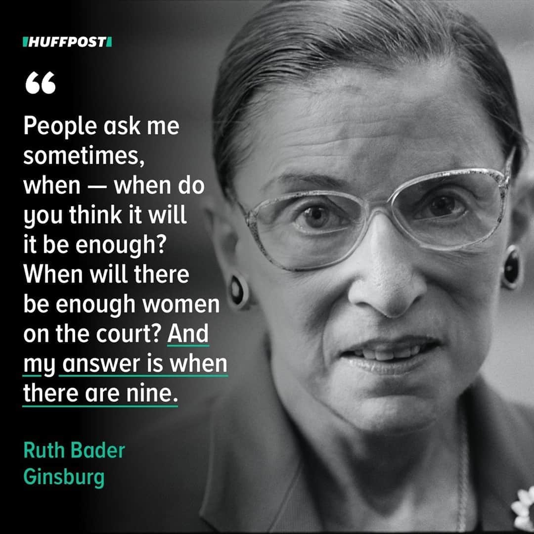 Huffington Postさんのインスタグラム写真 - (Huffington PostInstagram)「On August 10, 1993, national treasure and women’s-rights-champion-for-the-ages Ruth Bader Ginsburg was sworn in as a Supreme Court justice. In her lifetime, she fired off many a delicious zinger ― and many important thoughts about life and the law. See some of the best ones below.⁠ ⁠ “The side that wants to take the choice away from women and give it to the state, they’re fighting a losing battle. Time is on the side of change.” ― From an interview with The New York Times⁠ ⁠ “We should not be held back from pursuing our full talents, from contributing what we could contribute to the society, because we fit into a certain mold ― because we belong to a group that historically has been the object of discrimination.” ― From an interview with journalist Lynn Sherr⁠ ⁠ “Women will have achieved true equality when men share with them the responsibility of bringing up the next generation.” ― From an interview with journalist Lynn Sherr⁠ ⁠ “Throwing out preclearance when it has worked and is continuing to work to stop discriminatory changes is like throwing away your umbrella in a rainstorm because you are not getting wet.” ― From her 2013 dissent to the Supreme Court’s decision to strike down key parts of the Voting Rights Act⁠ ⁠ "My dissenting opinions, like my briefs, are intended to persuade. And sometimes one must be forceful about saying how wrong the Court’s decision is." ― From a 2014 New Republic interview⁠ ⁠ “If you have a caring life partner, you help the other person when that person needs it. I had a life partner who thought my work was as important as his, and I think that made all the difference for me.” ― From an interview with Katie Couric for Yahoo⁠ ⁠ Head to our link in bio for the rest. // 📷 Getty Images」9月19日 23時30分 - huffpost