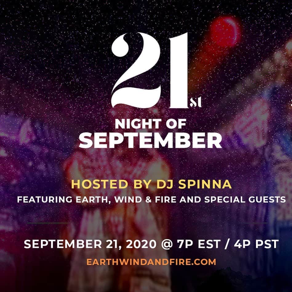 アース・ウィンド・アンド・ファイアーのインスタグラム：「🎉Monday night! The 21st Night of #September! Celebrate with us at EarthWindAndFire.com」