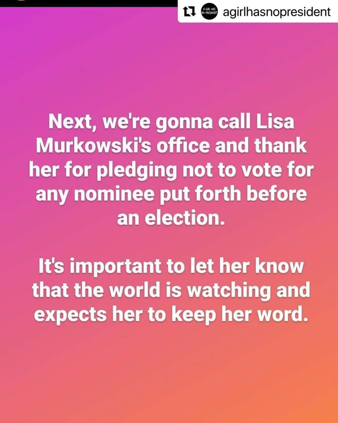 レスリー・フェラさんのインスタグラム写真 - (レスリー・フェラInstagram)「Yesterday we mourned. Today we mourn and fight!  Stand up and say: “NO! We will not accept another Trump Supreme Court pick 45 days before an election. Allow the nation to decide!” After @senatemajldr 11-month  blockade of Merrick Garland during the Obama Administration - this GOP move would be the height of hypocrisy. Not to mention, quickly jamming through a replacement demonstrates an utter lack of decency - it spits on the memory and legacy of RBG. It took me 30 min to make these calls. Take the time - it matters. And keep the pressure on. Let your voices be heard!! *Note: Senator Daines number is incorrect above — it’s 202-224-2651.    #Repost @agirlhasnopresident with @make_repost ・・・ I hope you’re calling and reaching out to your own reps, but you can also reach out to other reps as well. Yes, it helps you live in their state, but you don’t have to. These are some reps who need to hear from all of us. They also need to be reminded that there’s an election coming, and in their seats are up for grabs as well.  #MarcoRubio FL #RickScott FL #LisaMurkowski AK #SusanCollins ME #MittRomney UT #ChuckGrassley IA #CoryGardner CO #ThomTillis NC #SteveDaines MT #LindseyGraham SC  #TomCotton AR #JoniEarnst IA」9月20日 5時58分 - mslesleyfera