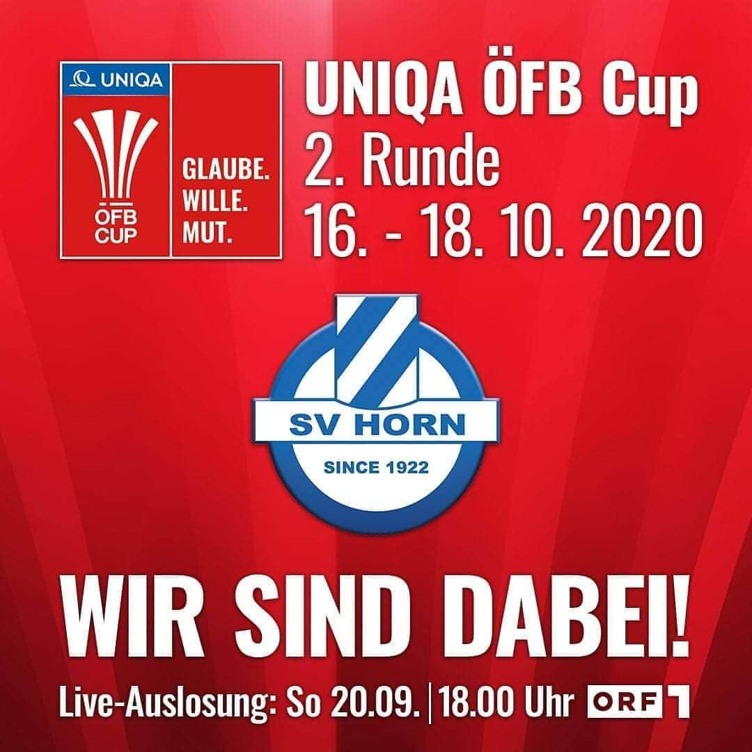 SVホルンさんのインスタグラム写真 - (SVホルンInstagram)「Auslosung für die 2. UNIQA ÖFB Cup Runde heute um 18:00 Live in ORF 1! #bepartofit #svhorn」9月20日 21時21分 - svhorn1922