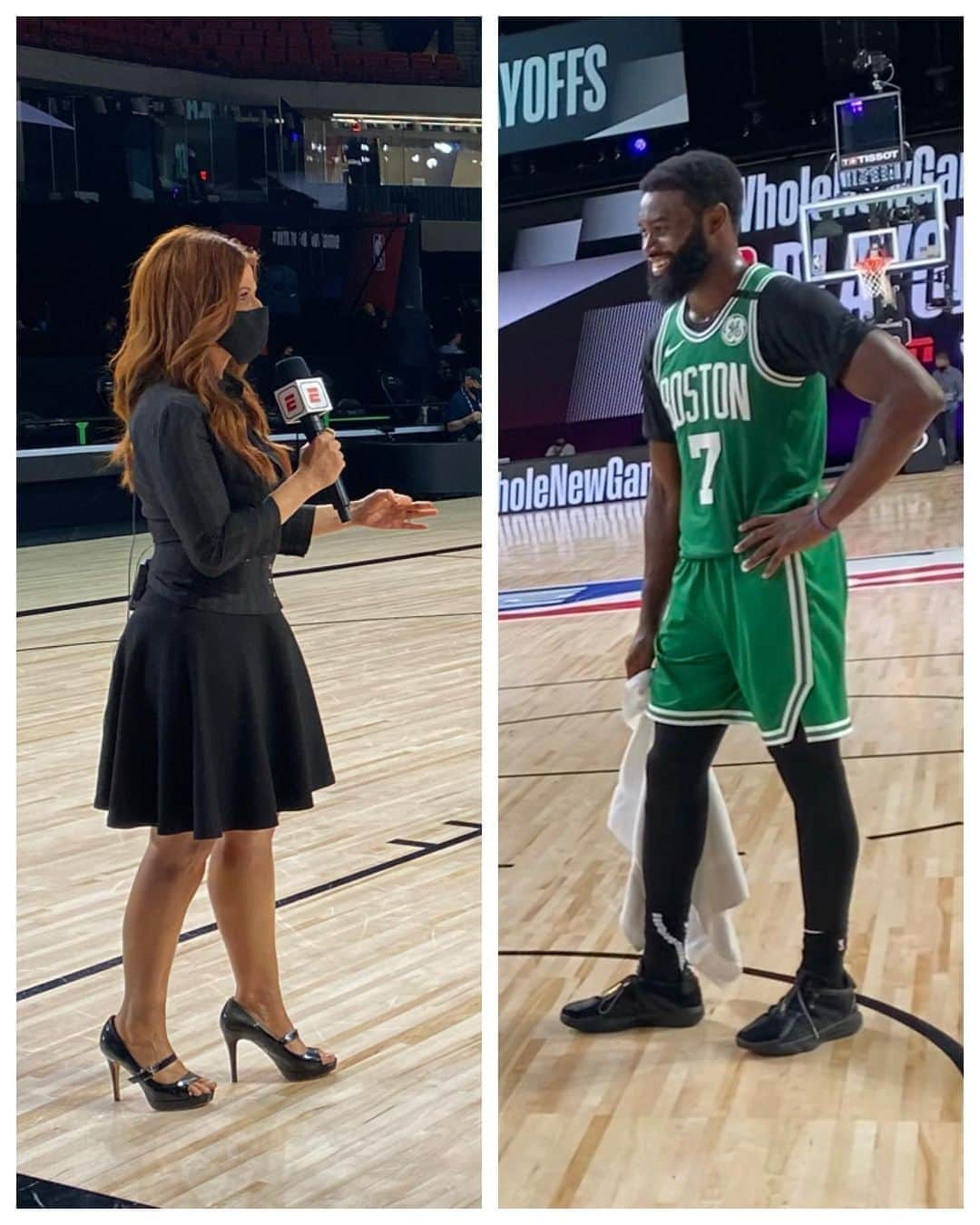 レイチェル・ニコルズさんのインスタグラム写真 - (レイチェル・ニコルズInstagram)「Bridging the social distance with Jaylen Brown - fun to see a smile from him after a long few days for the #Celtics. Now it’s the #Heat’s turn to go reflect. When we heard from Jimmy Butler postgame he said: “We didn’t play hard enough, or do anything we set out to do....now we’ll really see what we’re made of.”」9月20日 13時38分 - rachel_nichols