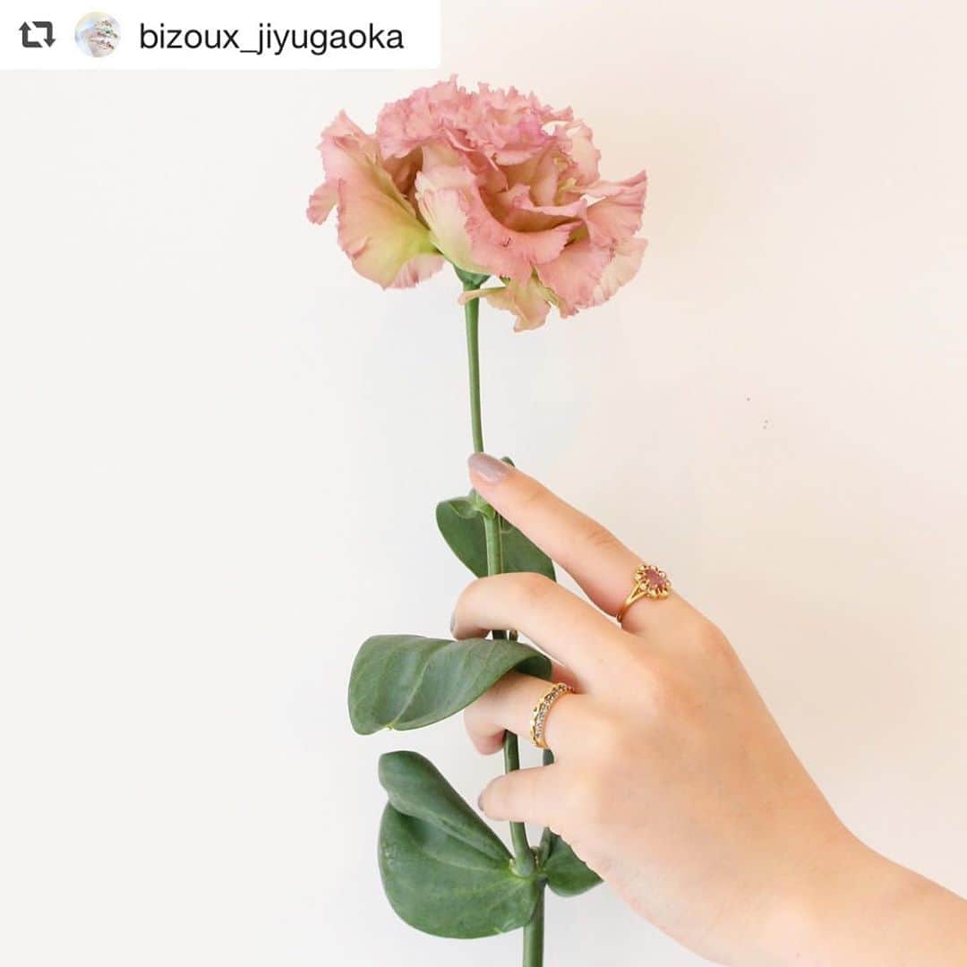ビズーさんのインスタグラム写真 - (ビズーInstagram)「今日は、自由が丘店の投稿から。自由が丘店内に飾っているお花に合うように、手元をコーディネートしてみました。  アンティーク感のあるデザインの「フーラ」と、シンプルでどんなリングにも合わせやすい「エマ」のリングが、華やかなピンクのお花にぴったりですよね。これからの季節に着けたいリングを探しに、ぜひ自由が丘店へいらしてください♩  @bizoux_jiyugaoka  ． ． ． #bizoux #ビズー #jewelry #ジュエリー #birthstone #誕生石 #fashion #ring #リング #ネックレス #ピアス #自由が丘 #銀座 #大阪心斎橋 #新宿 #神戸 #名古屋 #仙台 #日本橋」9月20日 13時57分 - bizoux_jewelry