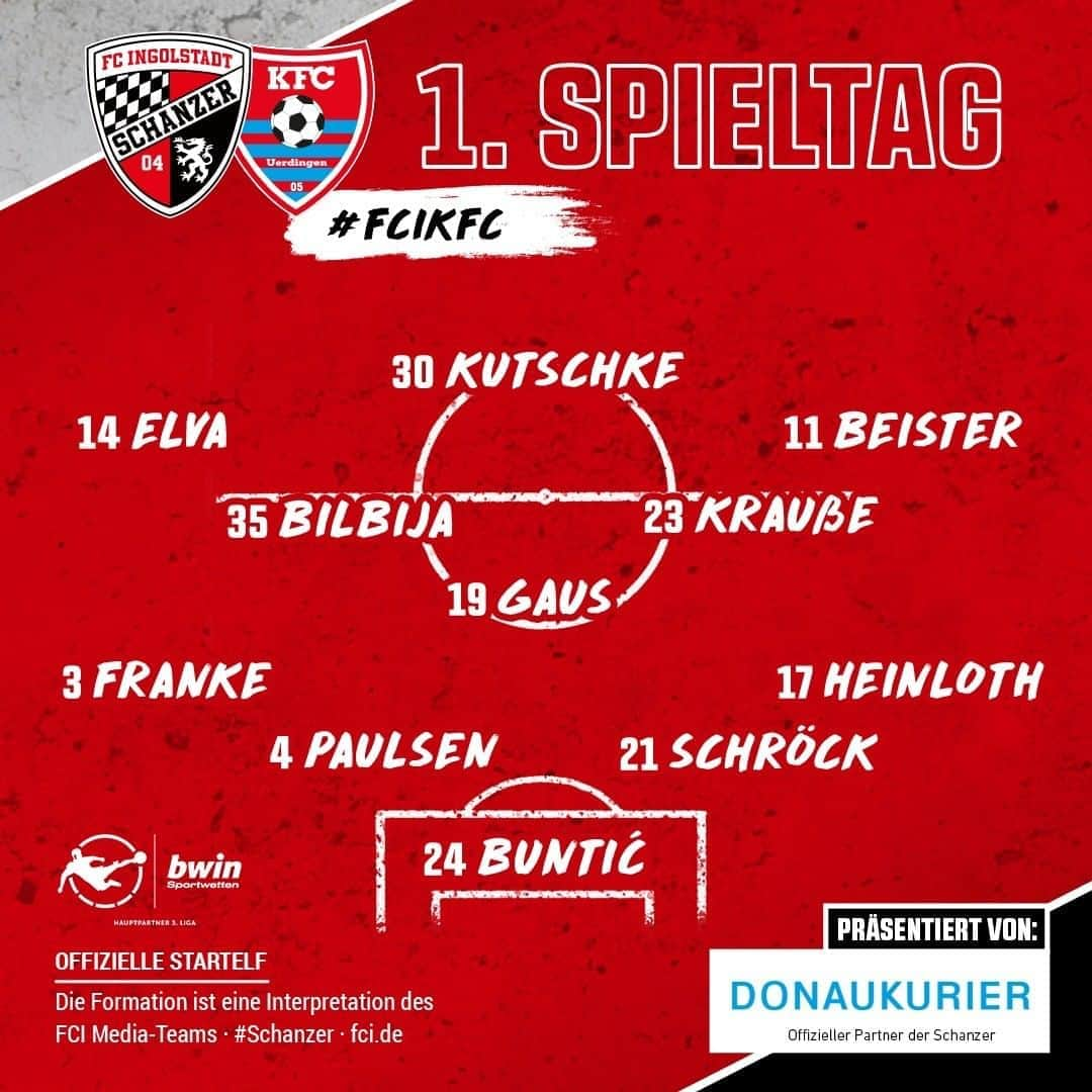 FCインゴルシュタット04さんのインスタグラム写真 - (FCインゴルシュタット04Instagram)「LIGASTART - UNSERE ELF ⚫️🔴 Der #Schanzer Captain ist zurück! Was sagt ihr zur Startelf? Gehen wir es gemeinsam an - wir haben BOCK 🤩⚽️ ___ Auf der Bank nehmen zunächst Jendrusch, Kaya, Antonitsch, Hawkins, Butler, Keller und Sussek Platz.  . . #FCIKFC #KFC #KFCUerdingen #schanzerdassindwir #Schanzerfürimmer #Ingolstadt #FCI #FCIngolstadt #3Liga #zeigtsuns #fu3ball #soccer #fussball #football #futbol #immerweiter #zamhoidn #Team #Familie #Dahoam #Zusammenhalt #Heimspiel #AudiSportpark #einfachkriegstduwoanders #Ligastart」9月20日 19時18分 - dieschanzer