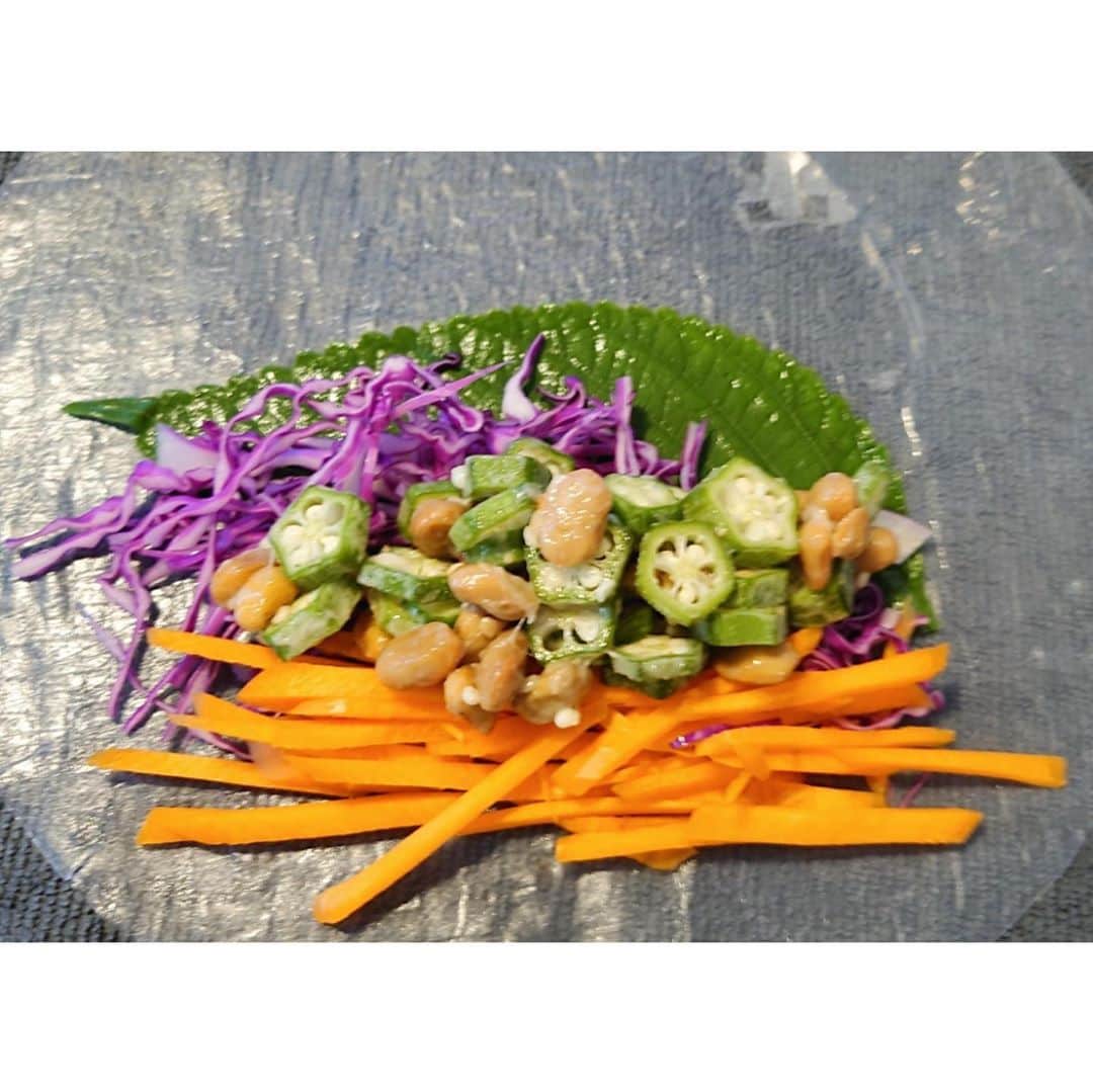 大野南香さんのインスタグラム写真 - (大野南香Instagram)「* 【🌱Vegan Summer Roll🌱】 I loooooved this!!! Looks very colorful and tastes so good❤︎  Colorful vegetables and Natto, and homemade nam pla sauce are the key! I am not good at rolling but I tried my best!😂(You can see from the last 2 photos;p) I learned this recipe from an amazing cooking expert. I have her cooking recipe book, which I love to read. Her cooking method is beyond cooking and her way of homemade seasoning is incredible! I'm very enjoying learning it! ＊Ingredients＊ ・Carrot ・Red cabbage ・Avocado ・Okura ・Natto ・Coriander (I used different plant instead because I forgot to buy,,,) ・Rice Paper ・Nam Pla sauce (I'll show it to you in another post!) ︎︎﻿ ︎︎﻿☺︎︎﻿ ︎︎﻿ ︎︎﻿☺︎︎﻿ ︎︎﻿ ︎︎﻿☺︎︎﻿ 【🌱納豆とカラフル野菜の生春巻き🌱】 生春巻き久しぶりに作ったけどマキマキするの楽しかった〜🥰最初のほう全然うまくいかなくてぶちゃってなっちゃったけど、それもなんだか愛着がわいてくる。。。 カラフルな野菜と納豆を入れるのと、自家製のナンプラーソースがキーポイント◎ この自家製ナンプラーソースがなんともおいしい😊 奈奈さんのレシピ、とてもわかりやすくて、かつ調味料から作るから、作りながら「どんな味になるかな〜」ってワクワクする😊！  #everydayhappy ︎︎ ︎︎☺︎︎﻿  #ヘルシー﻿ #料理﻿ #クッキングラム ﻿ #cooking﻿ #healthyfood﻿ #minakaskitchen﻿ #vegansweets﻿ #ヴィーガンスイーツ﻿ #homemade ﻿ #homemadefood ﻿ #vegan﻿ #vegetarian﻿ #plantbased ﻿ #ベジタリアン﻿ #ヴィーガン﻿ #ビーガン﻿ #organic﻿ #organicfood ﻿ #bio﻿ #オーガニックカフェ﻿ #seasonal ﻿ #seasonalvegetables ﻿ #salad﻿ #japanesefood﻿ #homefood ﻿ #ethnicfood  #vietnam」9月20日 19時12分 - minaka_official