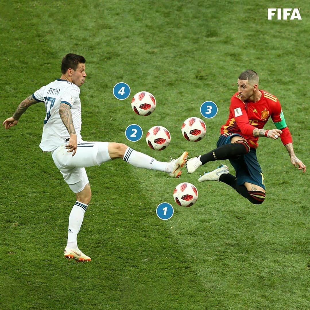 FIFAワールドカップさんのインスタグラム写真 - (FIFAワールドカップInstagram)「Spot the ball! ⚽️❓  Controlling it isn't easy when both players want possession this badly! A beautifully-captured moment.  #WorldCup #SpotTheBall #Russia #Spain #Smolov #Ramos」9月20日 22時45分 - fifaworldcup