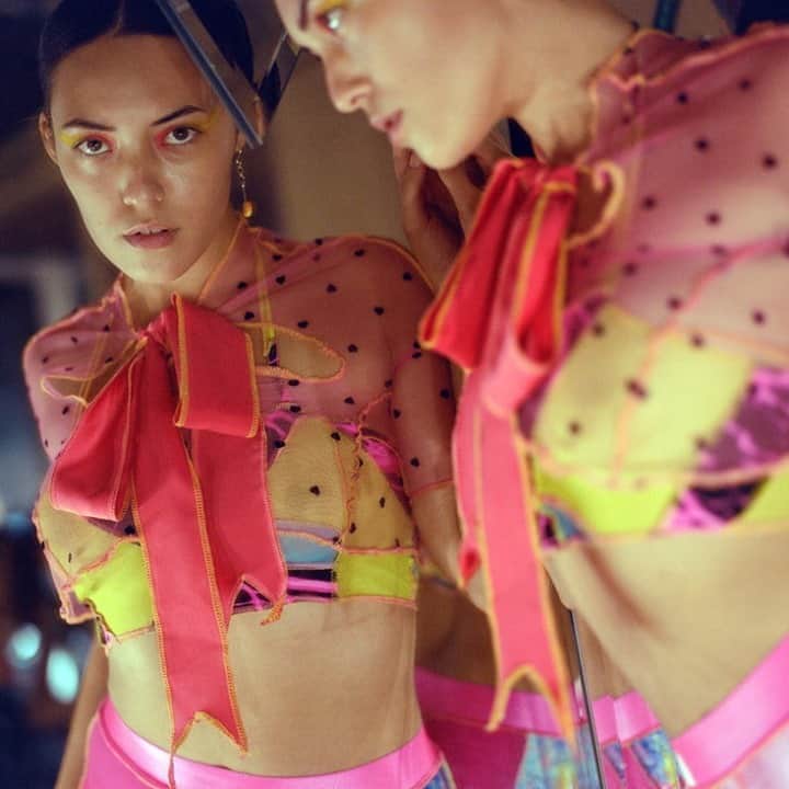 Vogue Runwayさんのインスタグラム写真 - (Vogue RunwayInstagram)「Among the inspirations for the debut fashion collection by @veronikavilim, @lidafoxy, and @leather_locklear—who together form the multimedia entity known as Cumgirl8—are club kids and anime. The mini made of fuzzy  neon-colored magic worms is sure to make you smile and want to dance all night. Photo by @rebekahcampbell.」9月21日 4時15分 - voguerunway