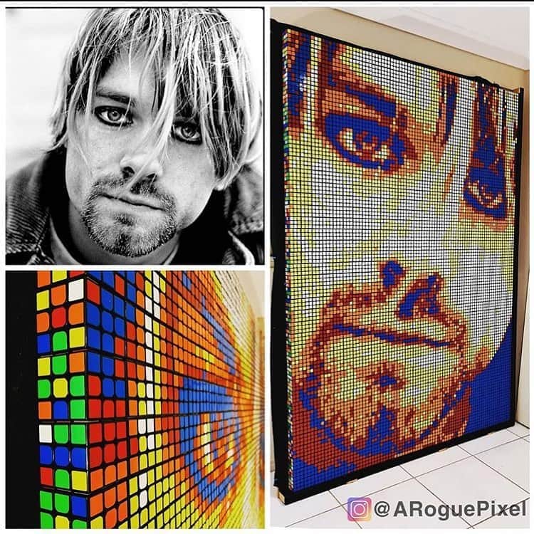 Art Collective Magazineさんのインスタグラム写真 - (Art Collective MagazineInstagram)「@aroguepixel with a crazy #kurtcobain tribute made with all #rubicscube ! Check his page for more 💥 #artnerdsupport #rubicscubes #nirvana #tribute #artnerd #artcollective」9月21日 8時15分 - art_collective