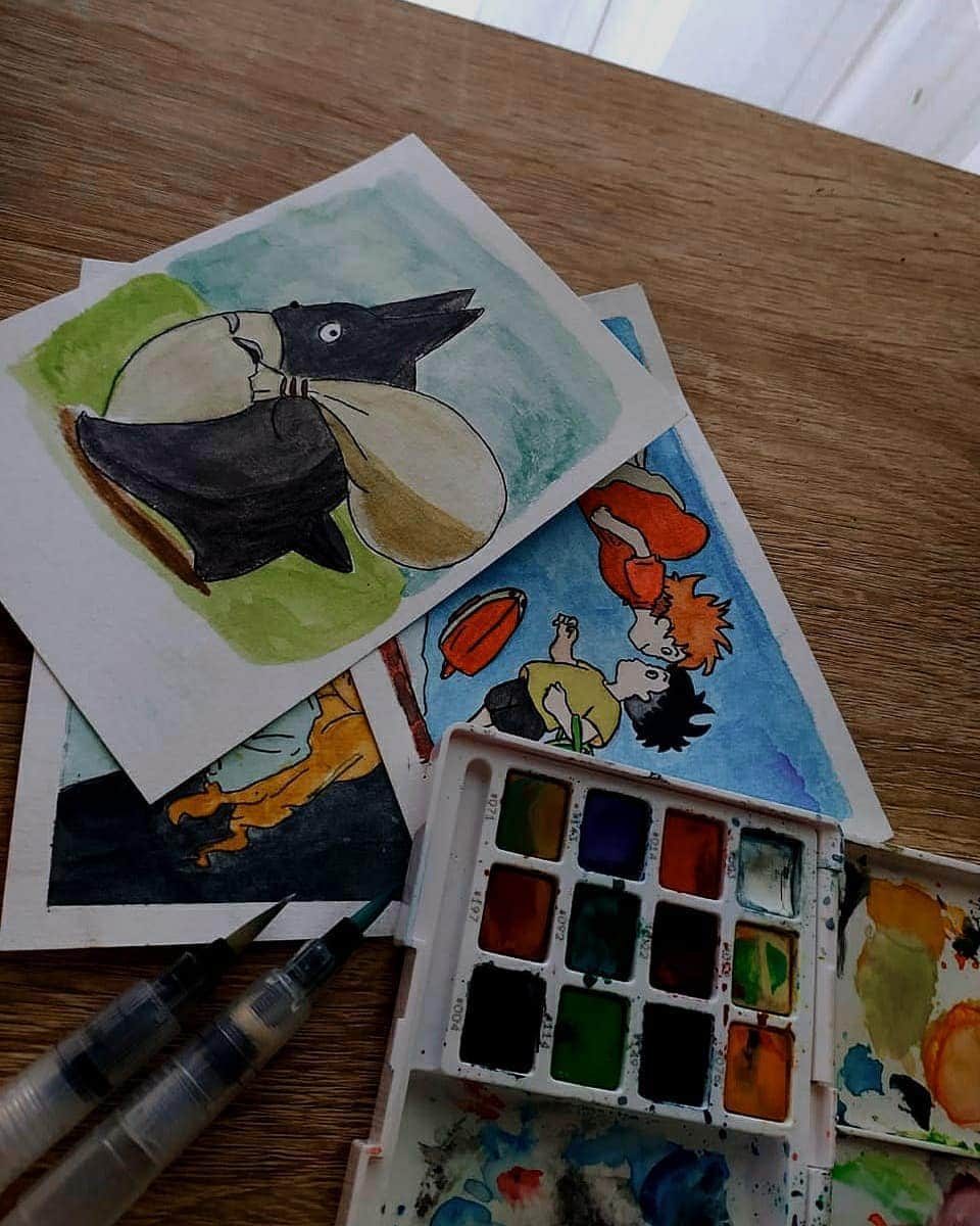 森川葵のインスタグラム：「I did my first water color painting ever🎨🦕」