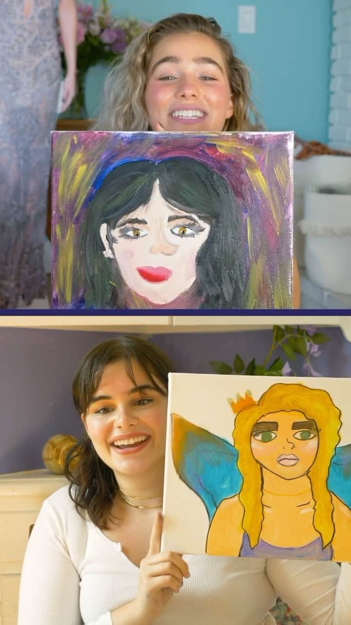 のインスタグラム：「No words to express the SHOCK of how good @barbieferreira & @haleyluhoo’s portraits of each other turned out??? 🎨 Highly recommend you watch the entire vid with the @unpregnantmovie gals on my IGTV.」