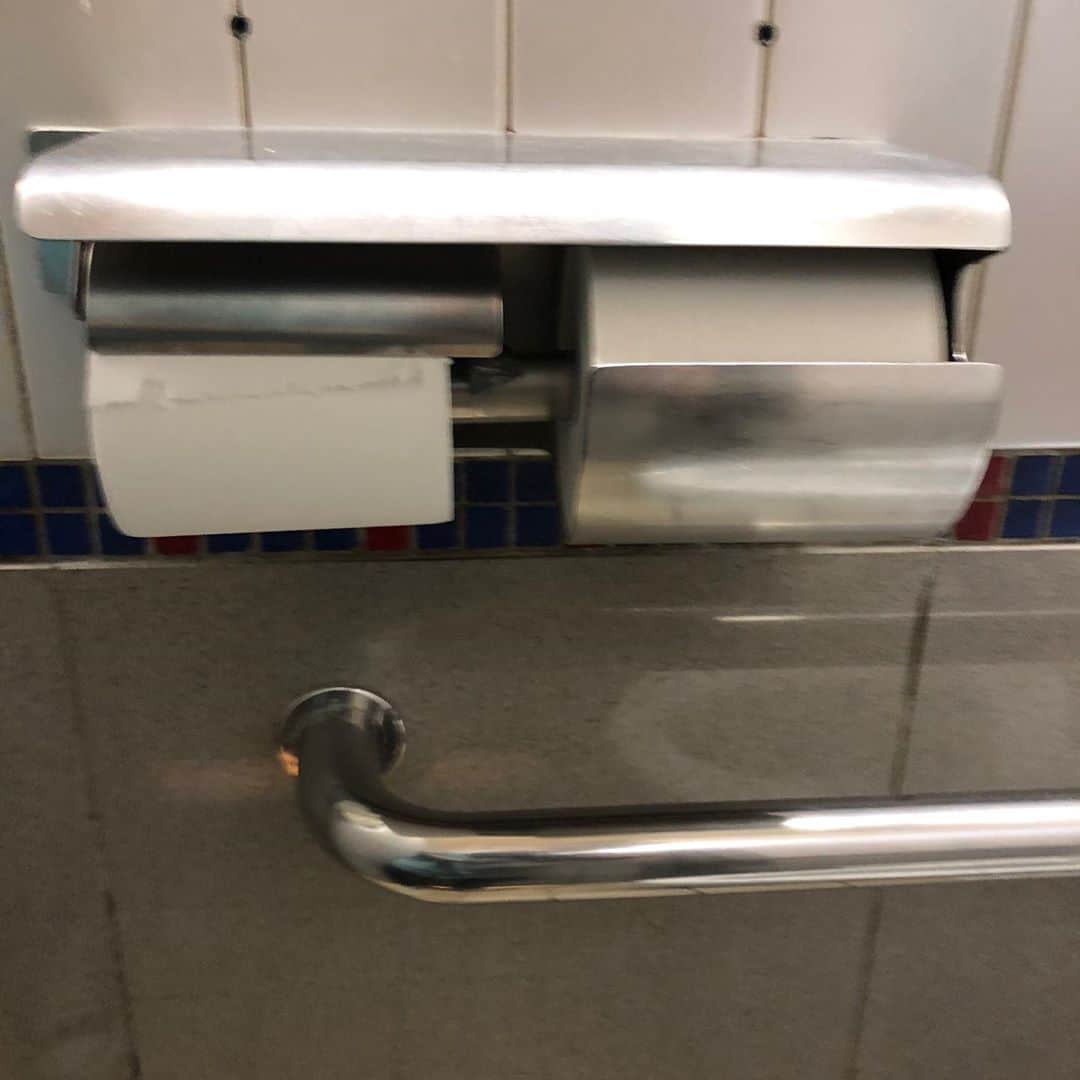のインスタグラム：「たまに見るタイプのトイレットペーパーホルダー。右側は上からトイレットペーパーを包み込み、左側はトイレットペーパーをやさしく受け止めているので、『東大寺盧舎那仏像型トイレットペーパーホルダー』と呼んでいます。  #トイレットペーパーホルダー って #種類多すぎないですか？」