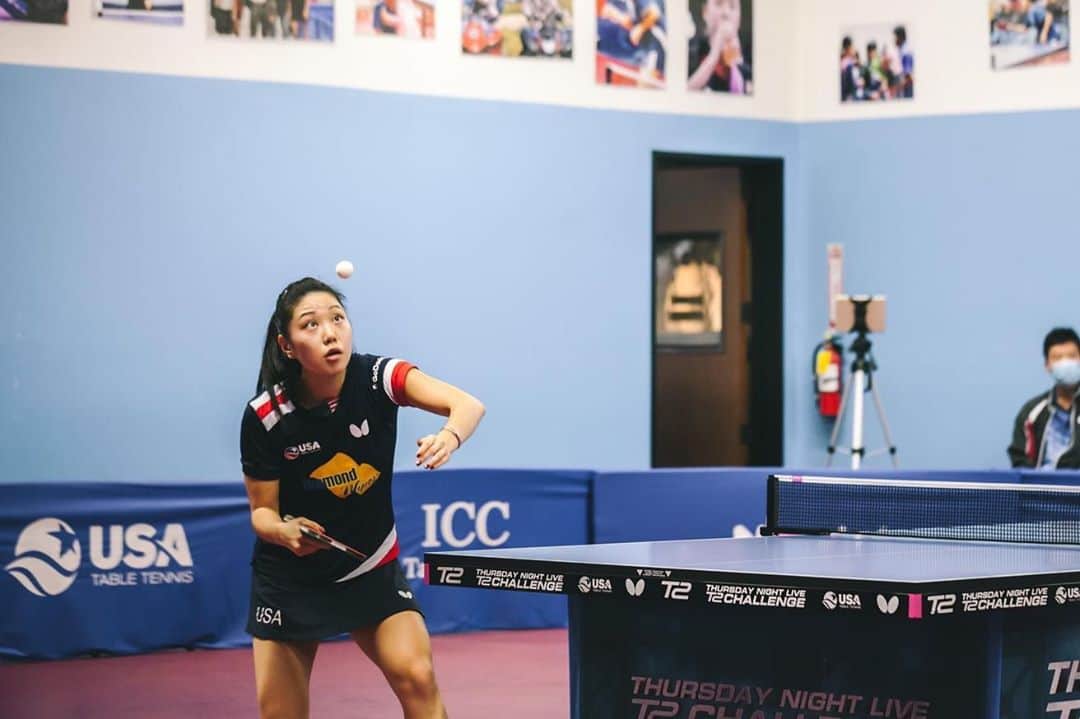 リリー・チャンのインスタグラム：「First competition match since February 👀 Thanks @t2_diamond and @usatabletennis for organizing this virtual matchup during a pandemic!   PC: @playfulcooking」