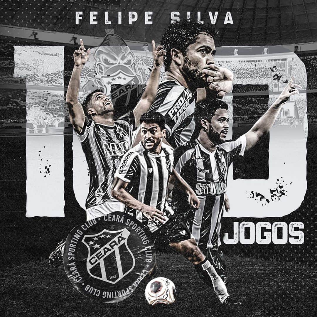 フェリペ・シウバのインスタグラム：「Na última quarta-feira diante do Brusque pela copa do Brasil cheguei a marca de 100 jogos pelo @cearasc ⠀ Uma marca muito importante pra mim. ⠀ Estou muito feliz em completar 100 jogos em um time gigante como o Ceará. ⠀ Agradeço a Deus por essa oportunidade e por me permitir chegar nessa marca.  Obrigado por tudo Ceará🖤 #maiordonordeste ⠀  Arte: @rickvieiradesigner」